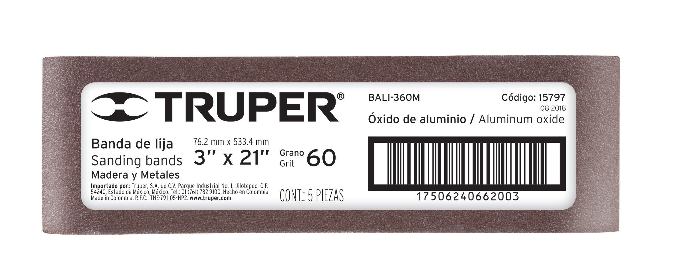 Truper BALI-360M Banda de lija para madera 3x21' grano 60 - Ferrenacional