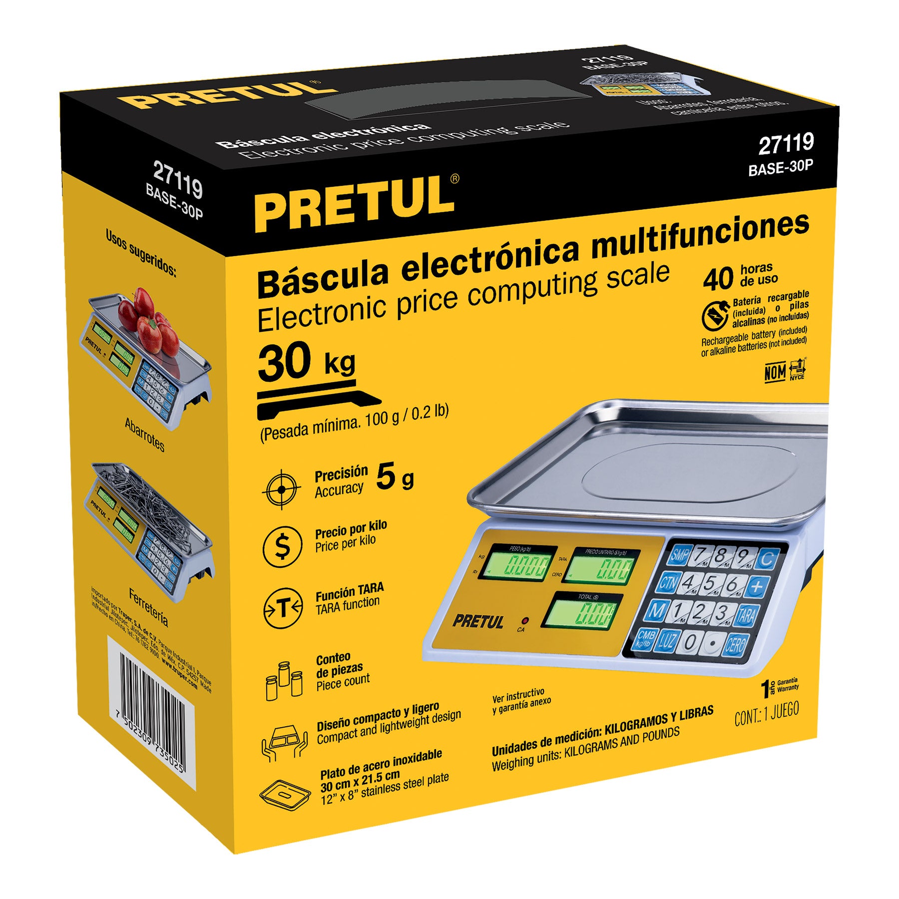 Pretul BASE-30P Báscula electrónica multifunciones capacidad 30kg, Pretul