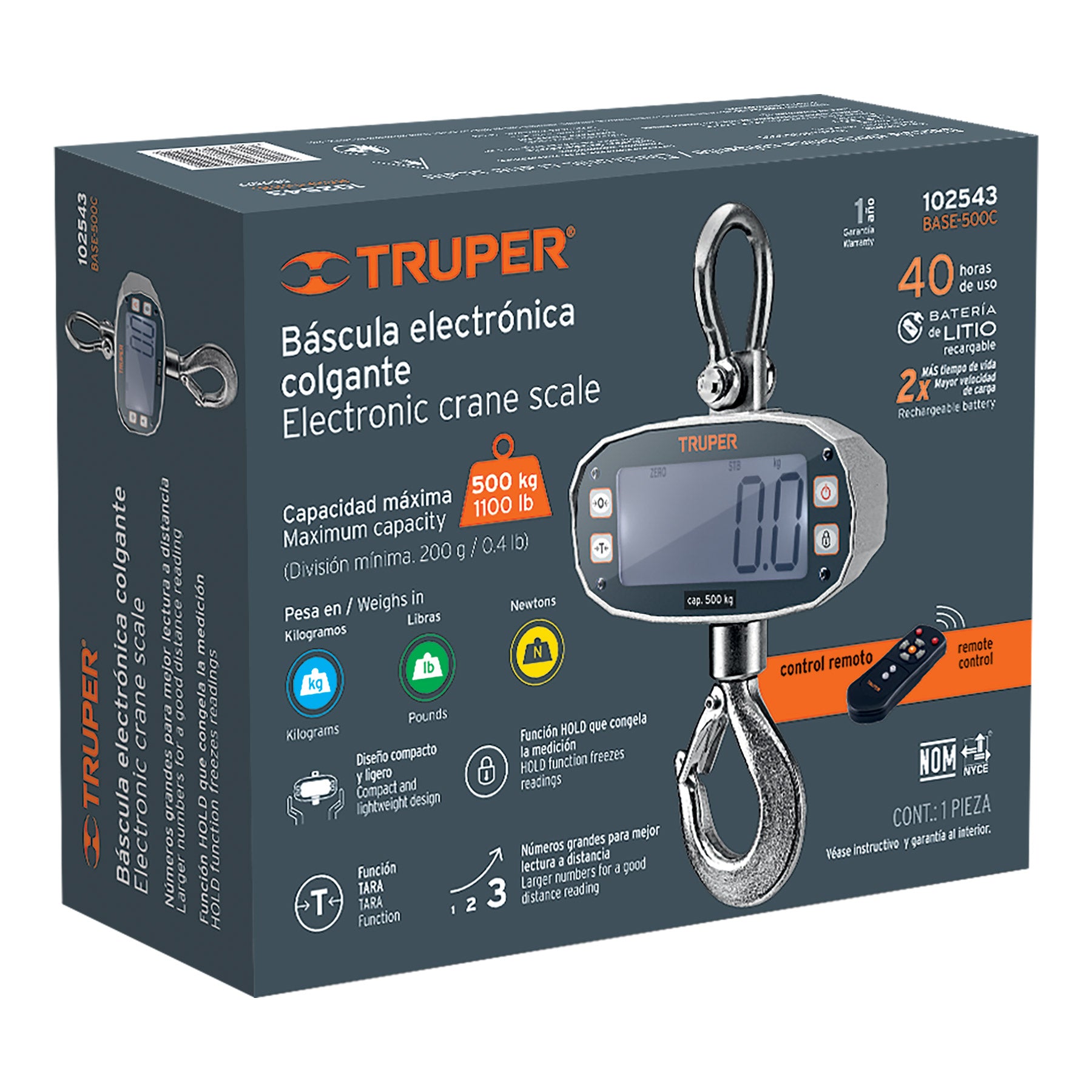 Truper BASE-500C Báscula electrónica colgante, 500 kg, Truper
