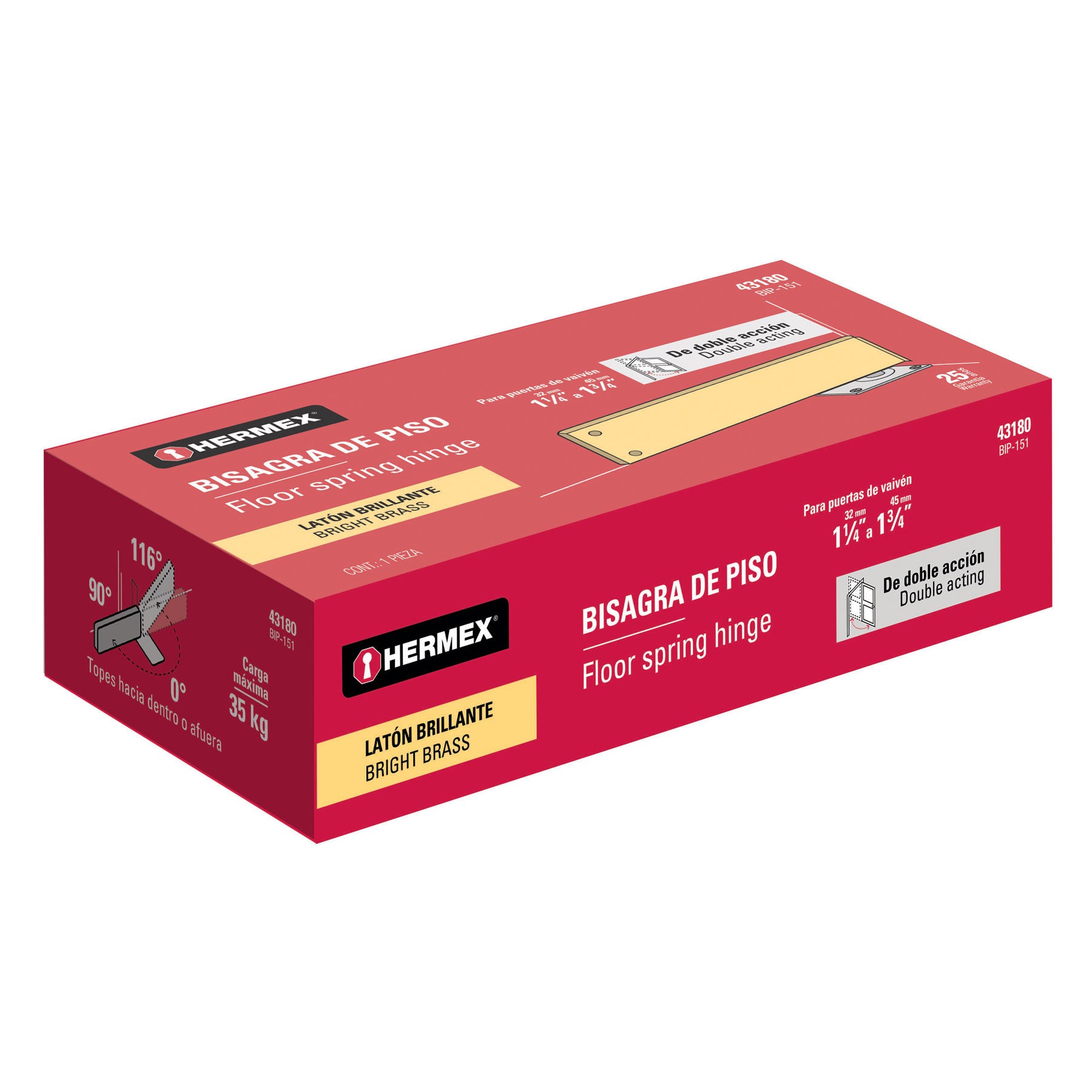 Hermex BIP-151 Bisagra de piso, acero latonado - Ferrenacional