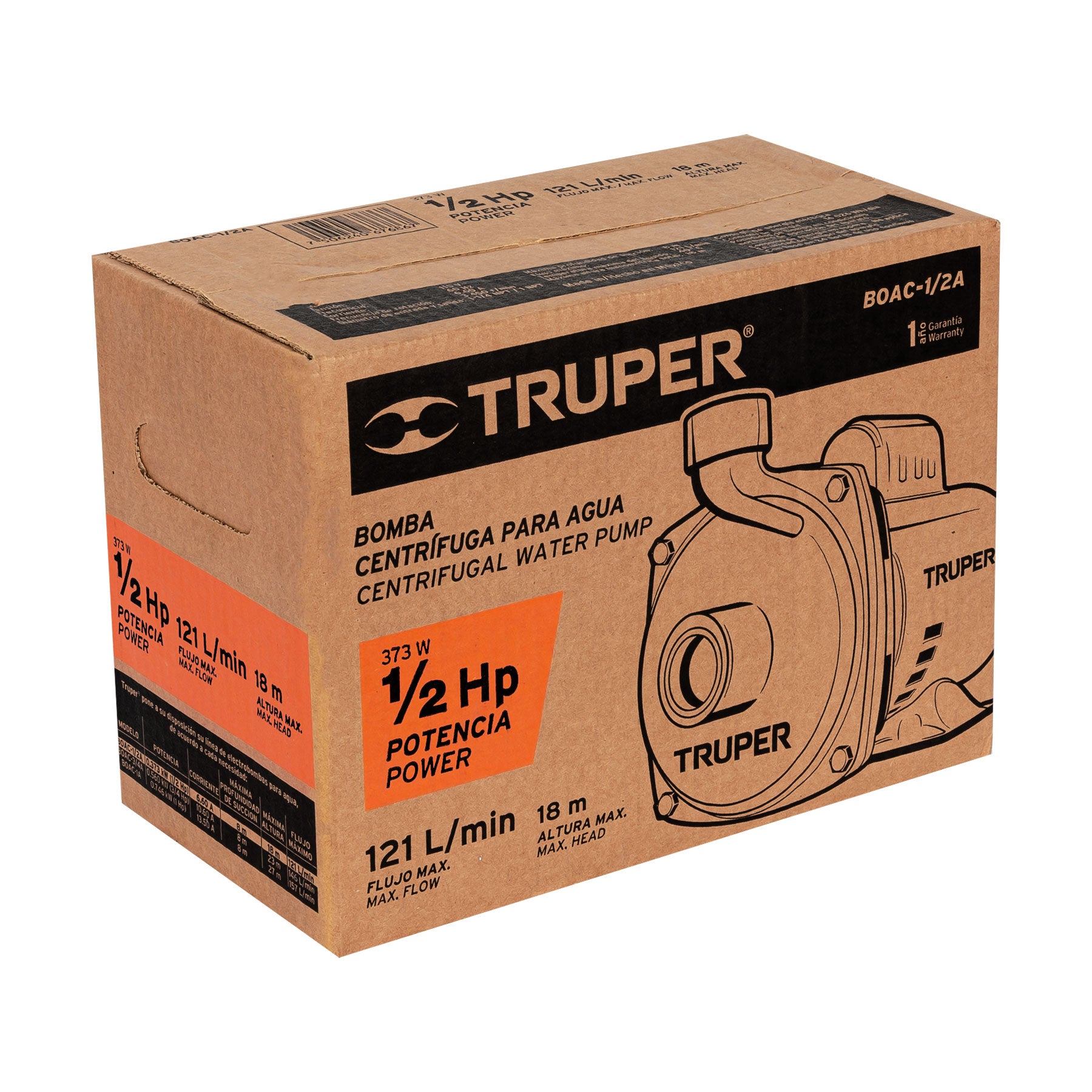 Truper BOAC-1/2A Bomba centrífuga para agua de 1/2 HP