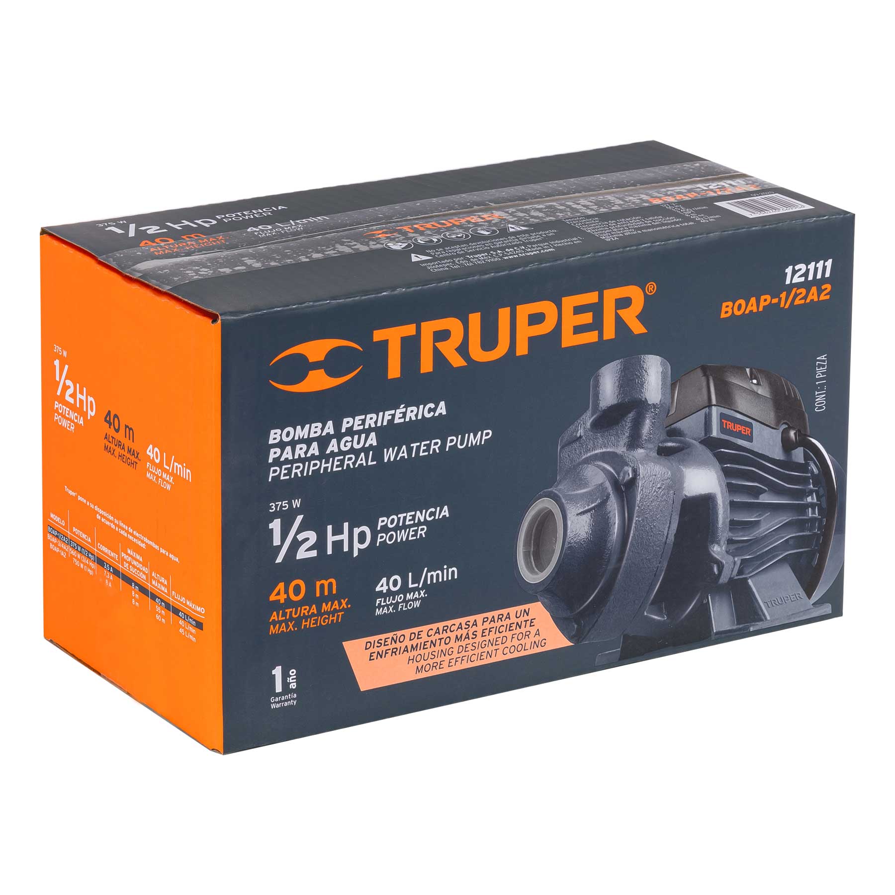 Truper BOAP-1/2A2 Bomba eléctrica periférica para agua 1/2 HP