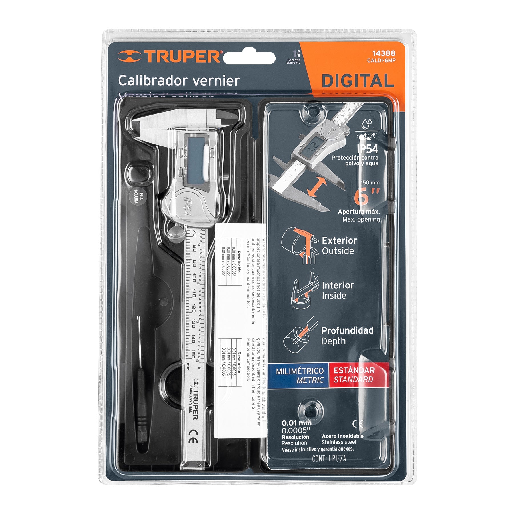 Truper CALDI-6MP Calibrador digital de 6', milimétrico y standard