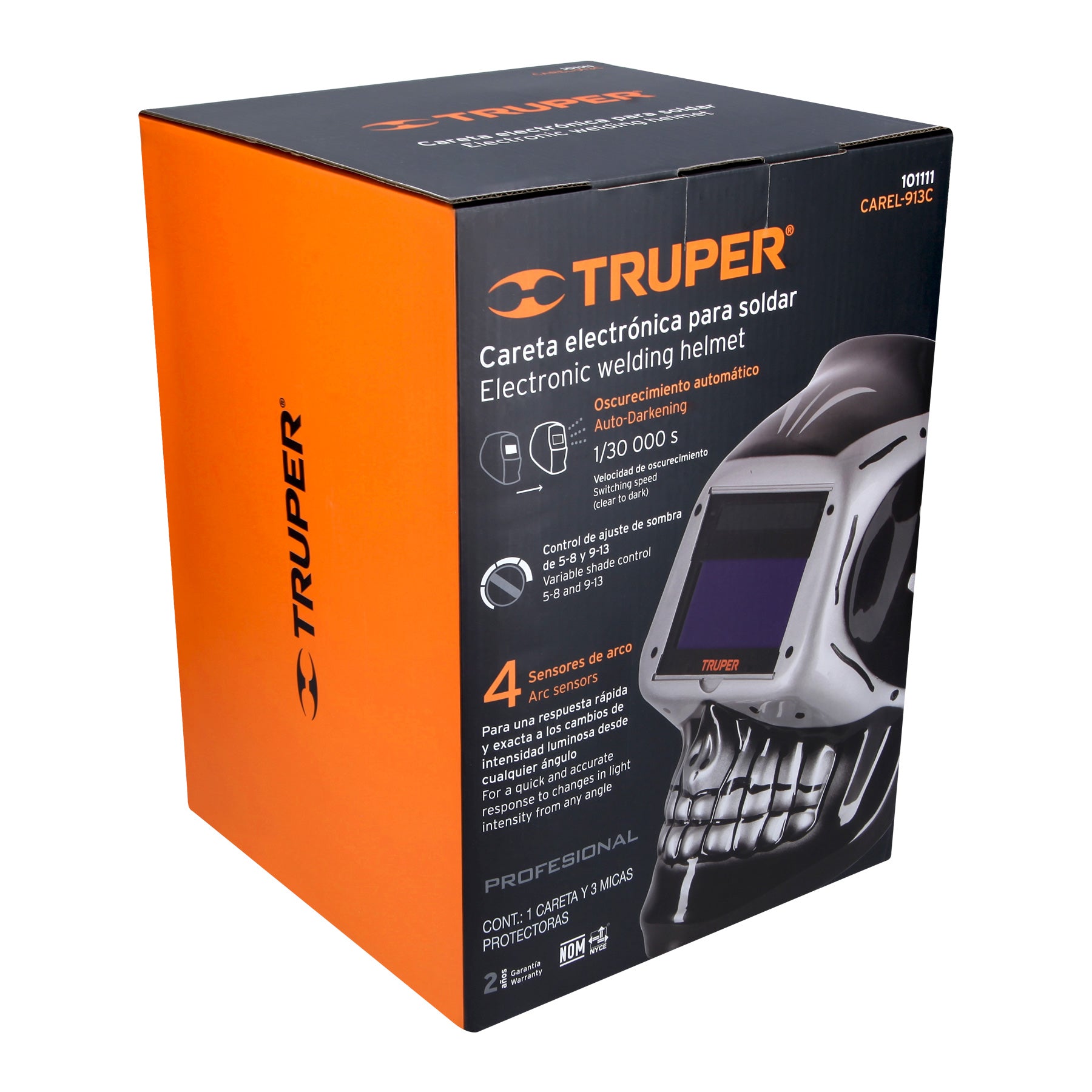 Truper CAREL-913C Careta modelo calavera, electrónica para soldar, sombra 9 a 13