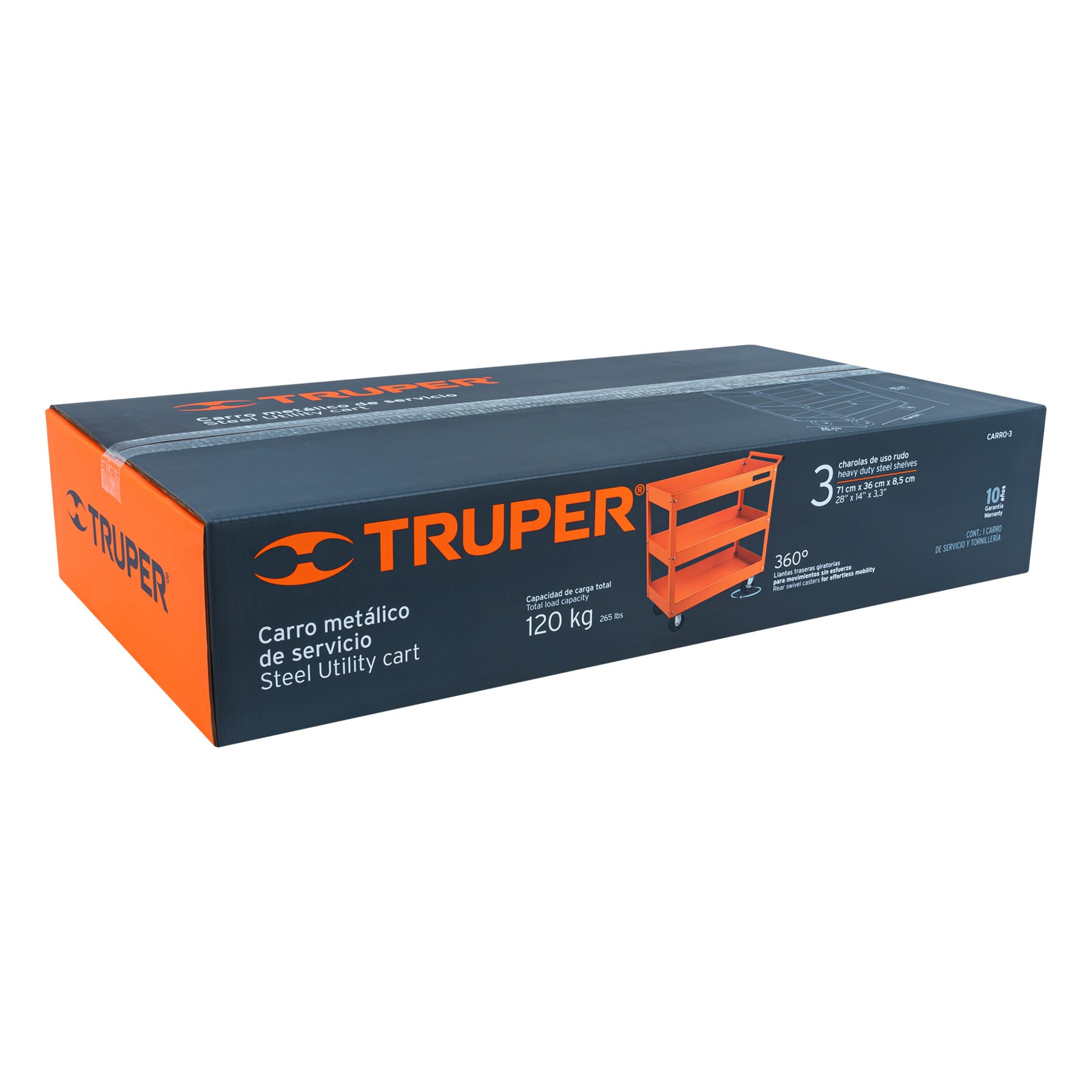Truper CARRO-3 Carro de servicio, 3 charolas