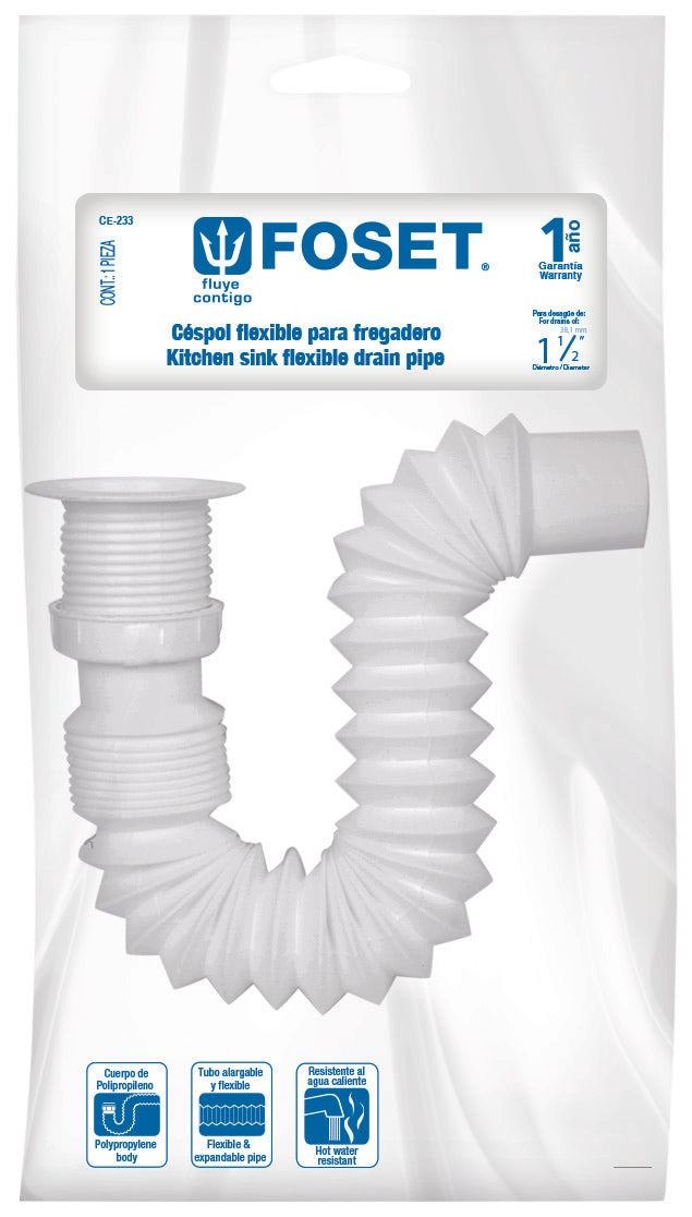Foset CE-233 Céspol flexible p/fregadero c/contra 2 1/2', polipr, 1-1/2'