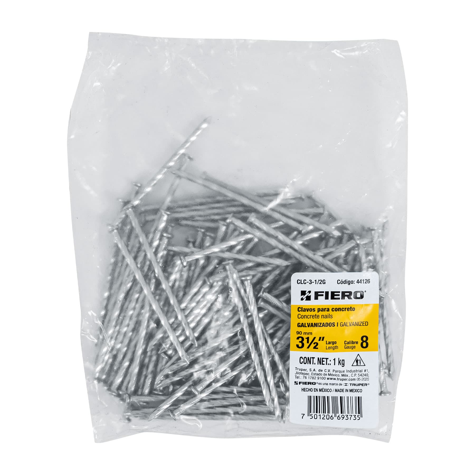 Fiero CLC-3-1/2G Bolsa con 1 kg de clavos para concreto galvanizados 3-1/2'