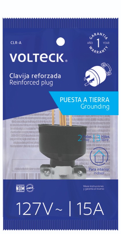 Volteck CLR-A Clavija industrial reforzada, 2 polos, 3 hilos, 15A, 127V