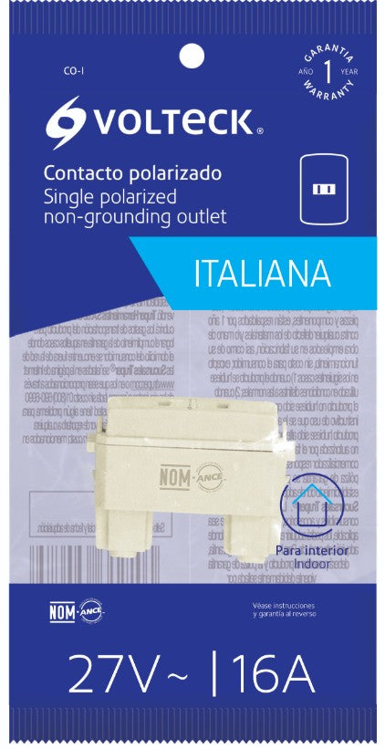 Volteck CO-I Contacto sencillo, 2 polos sin tierra, línea Italiana,marfil