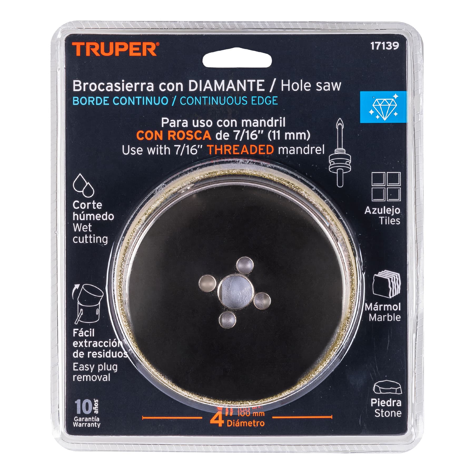 Truper COAZ-4 Brocasierra diamante 4' borde continuo