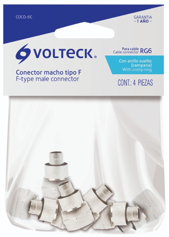 Volteck COCO-6C Conector coaxial RG 6 tipo campana,bolsa 4 pzas
