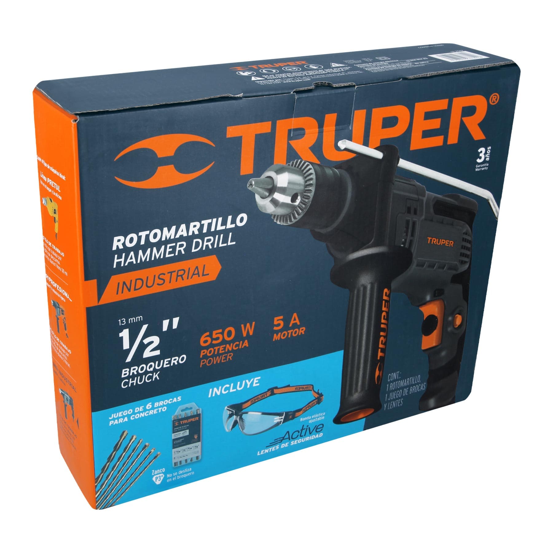 Expert COMBOR-1/2N6 Rotomartillo 1/2' 700 W, 6 brocas y lentes de seguridad