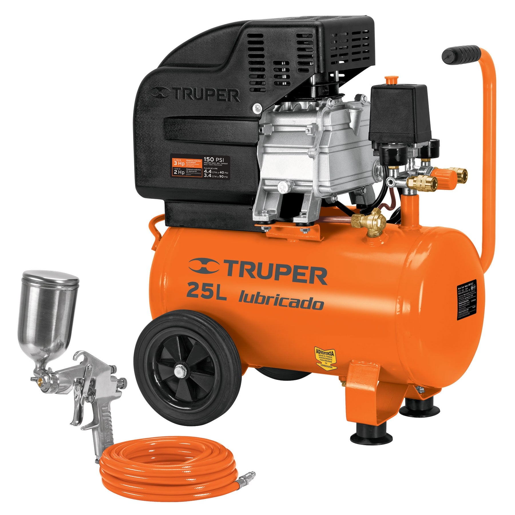 Truper COMP-KIT25 Kit, compresor 25 L, 3 HP, manguera de PVC y pistola