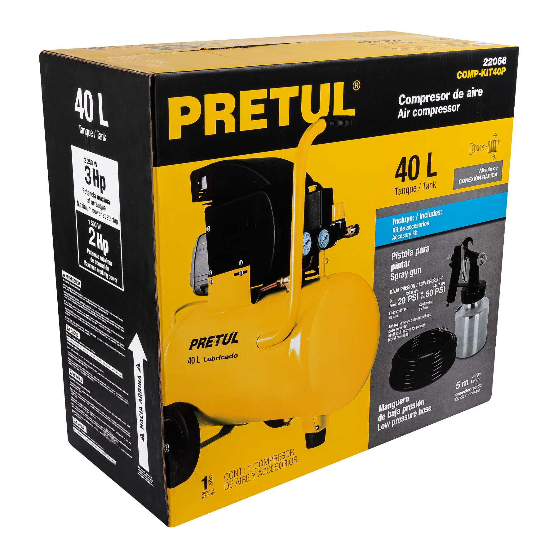 Pretul COMP-KIT40P Kit, compresor 40 L, manguera de PVC y pistola
