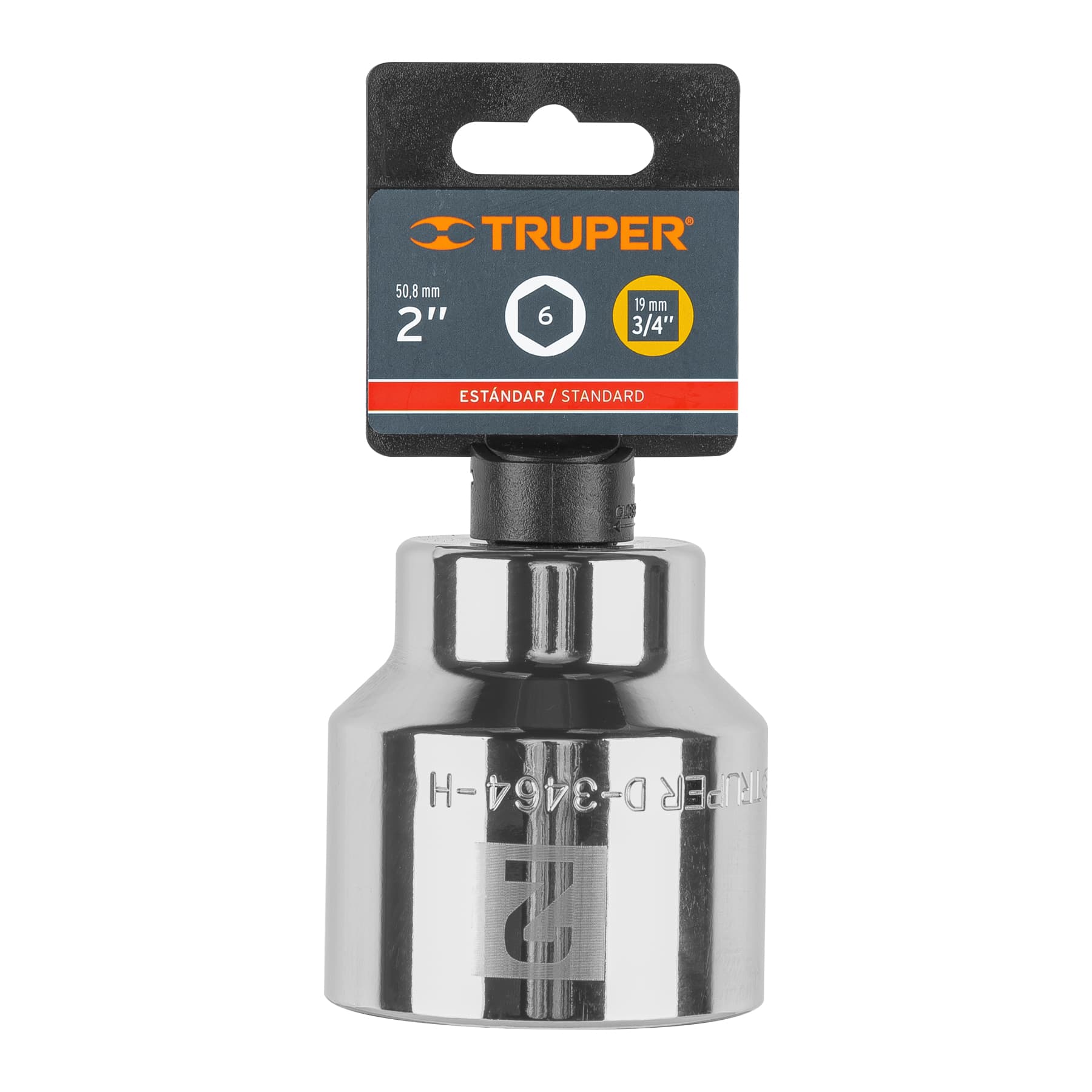 Truper D-3464-H Dado de 2', 6 puntas, cuadro 3/4'