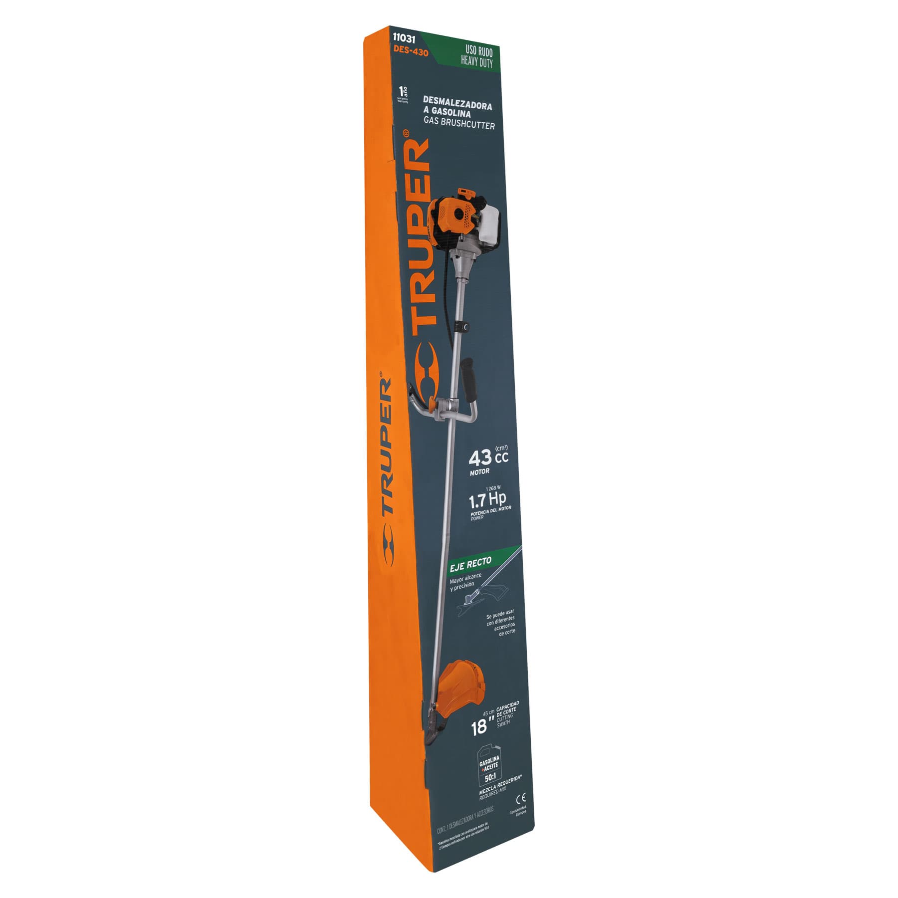 Truper DES-430 Desmalezadora a gasolina 43 cc mango 'bici', 18' corte
