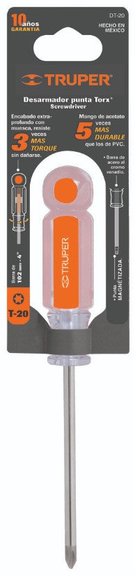 Truper DT-20 Desarmador punta Torx T 20 mango de acetato