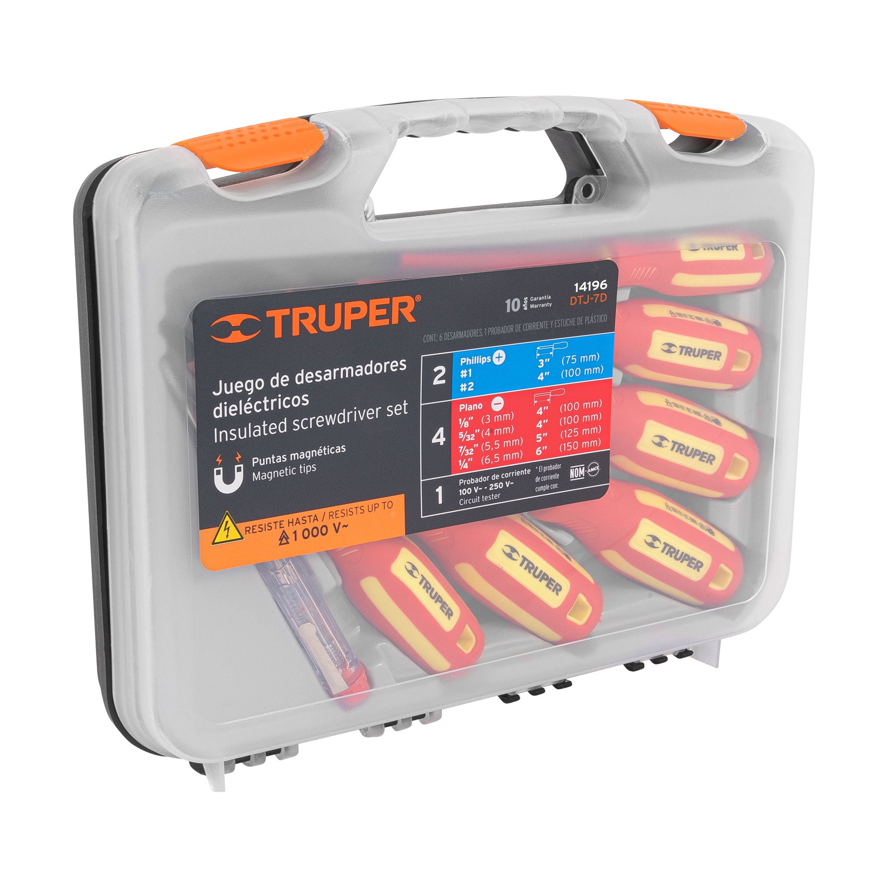 Truper DTJ-7D Juego 6 desarmadores dieléctricos y 1 probador de corriente