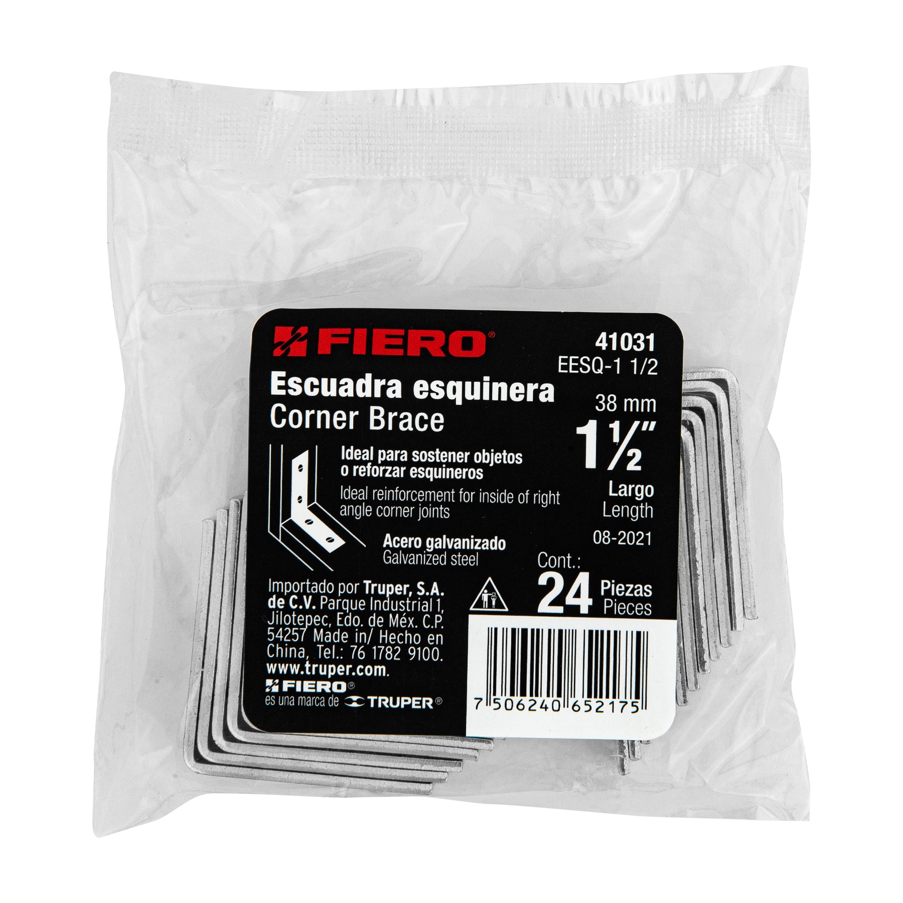 Fiero EESQ-1 1/2 Bolsa con 24 escuadras esquineras 1-1/2' x 1-1/2', Fiero