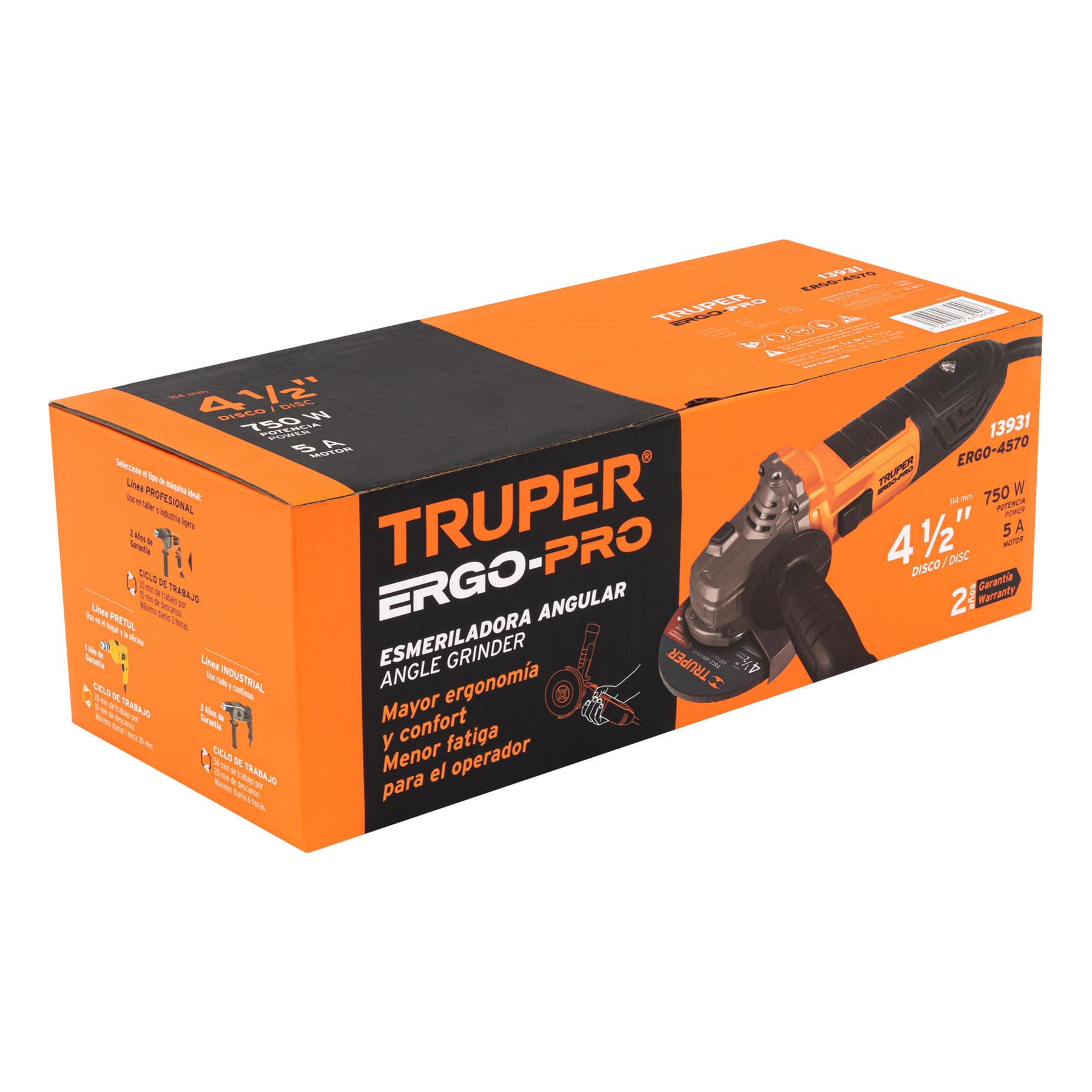 Esmeriladora Angular 4-1/2" 750 W ERGO-PRO - Truper ERGO-4570