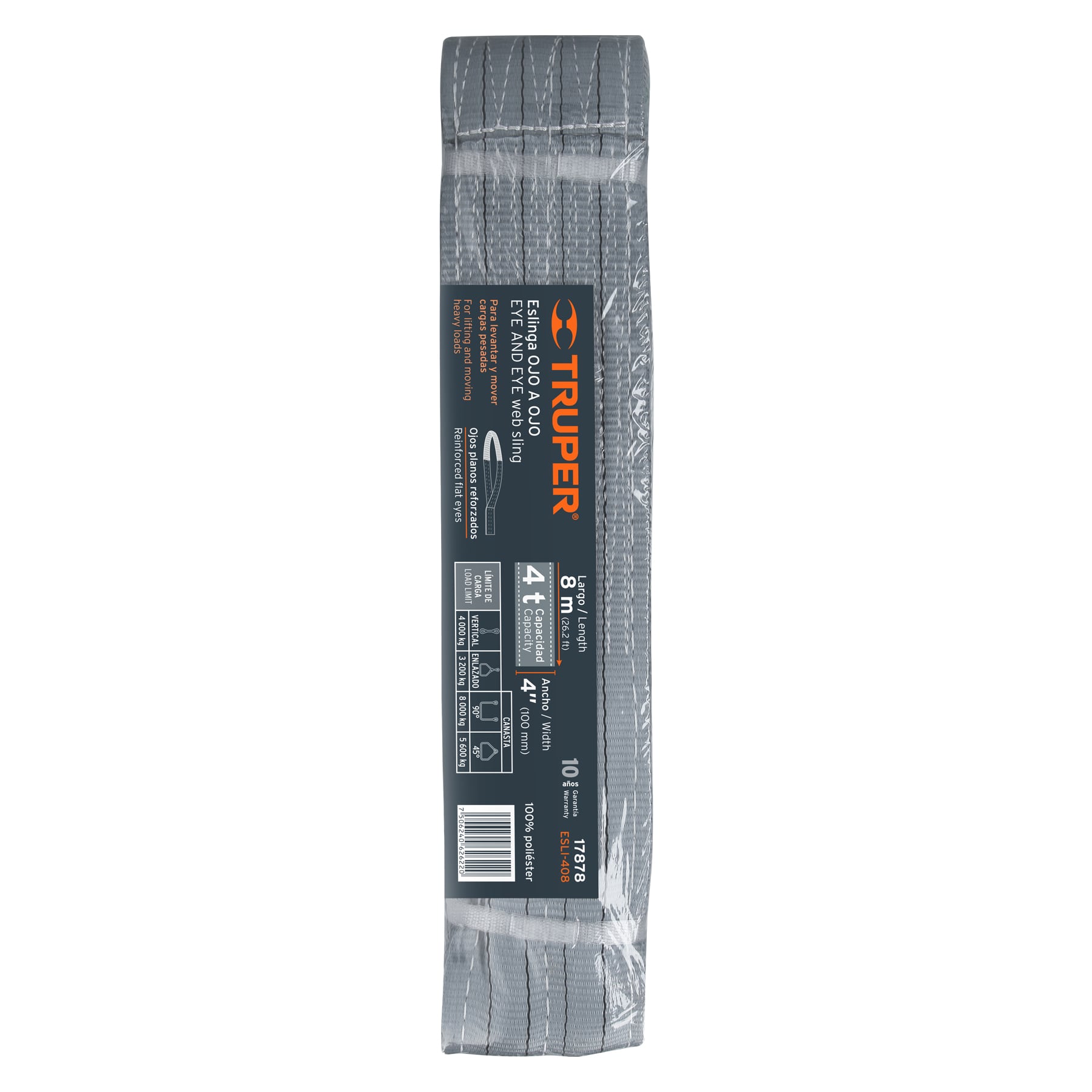 Truper ESLI-408 Eslinga ojo a ojo de 4' x 8 m, Truper