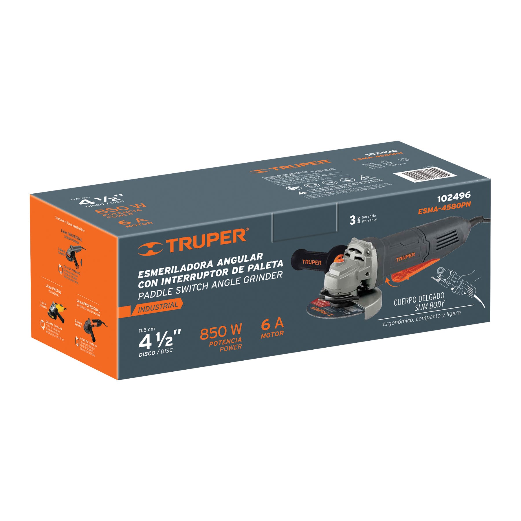 Truper ESMA-4580PN Esmeriladora interruptor de paleta 4-1/2", industrial, 850 W