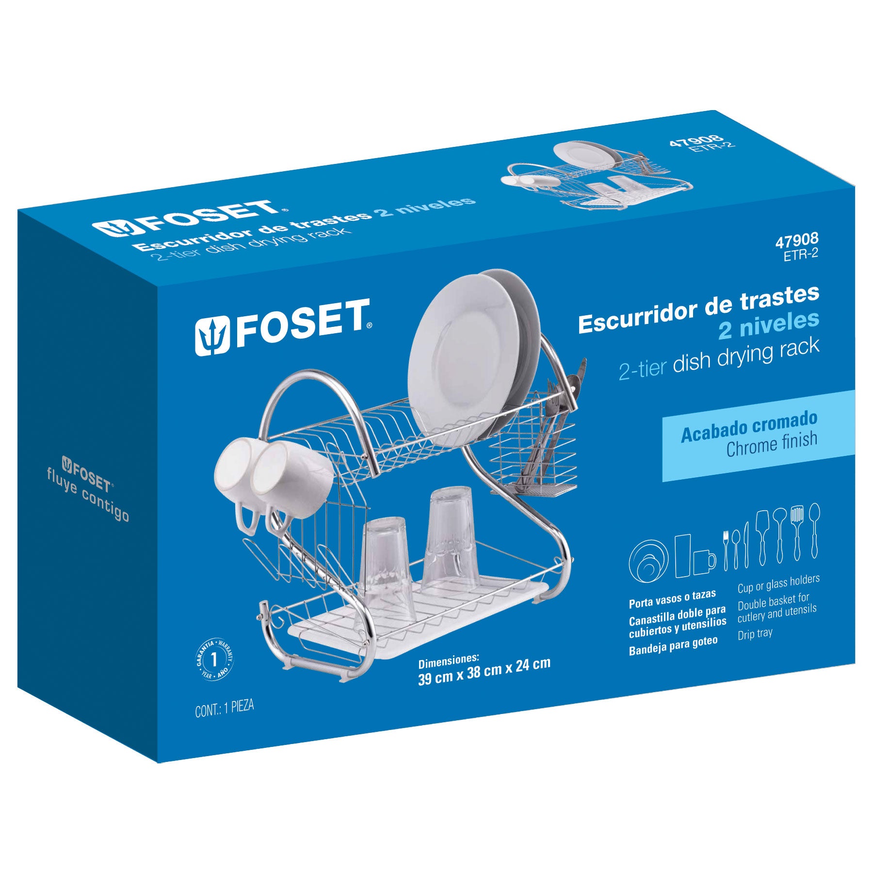 Foset ETR-2 Escurridor de acero cromado con 2 niveles para trastes