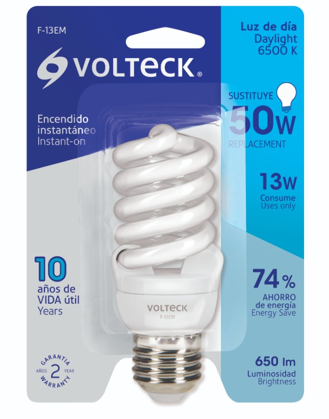 Volteck F-13EM Lámpara 13 W, espiral mini, luz día, T2, en blister, Volteck