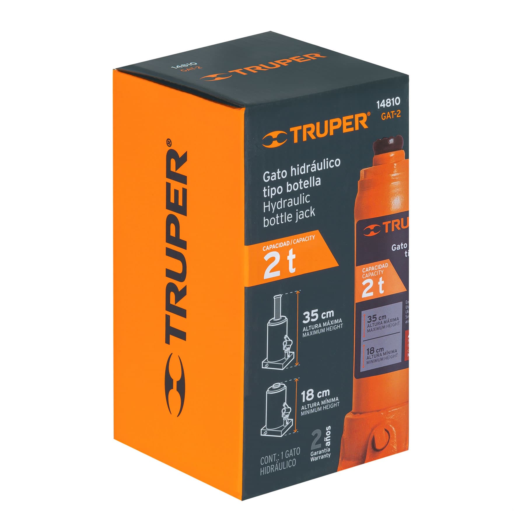 Truper GAT-2 Gato hidráulico de botella, 2 Ton