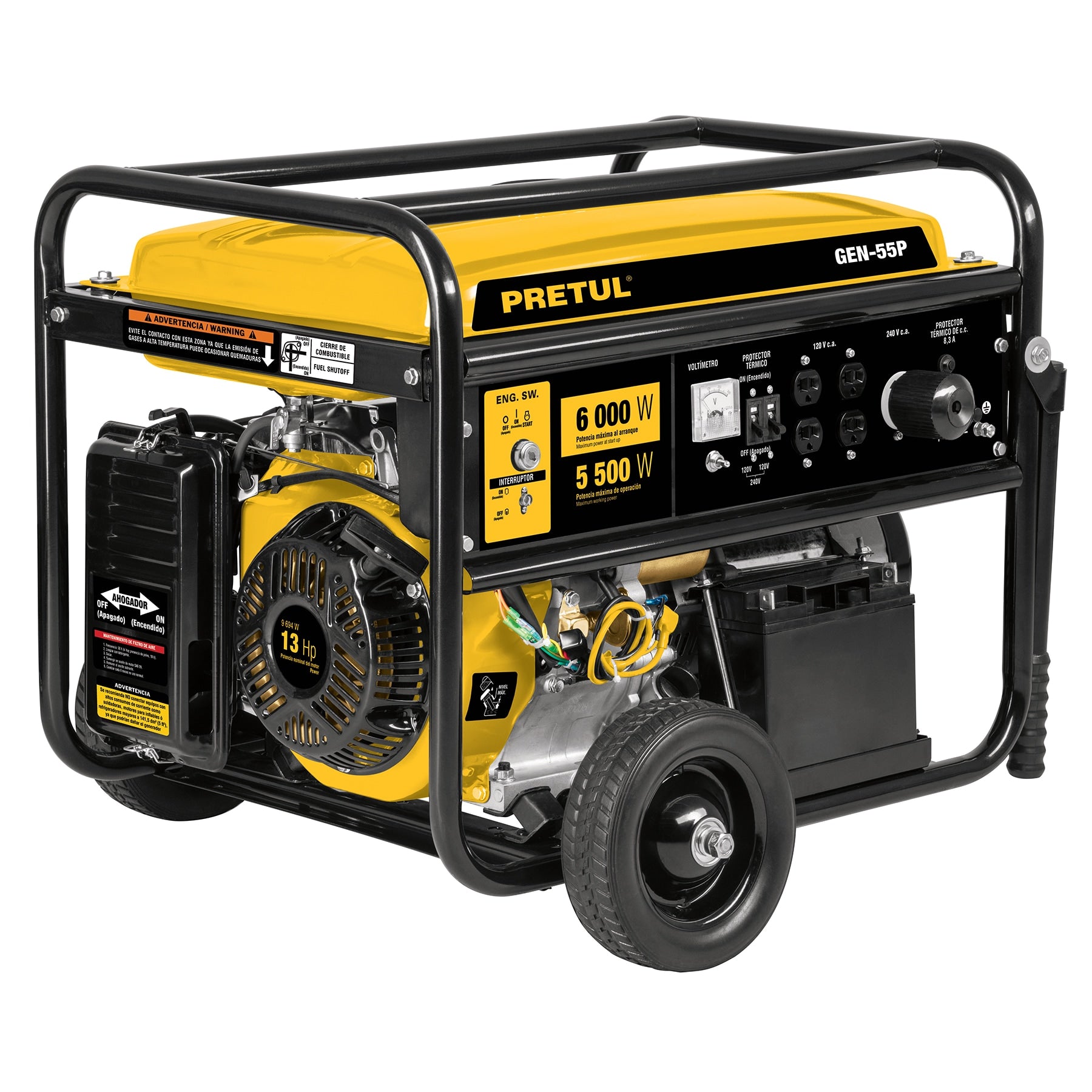 Pretul GEN-55P Generador eléctrico con motor a gasolina, 6.6 kW, Pretul