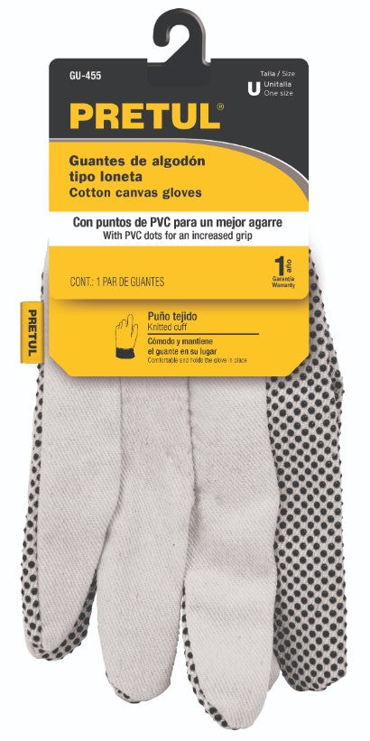 Pretul GU-455 Guantes de algodón con puntos PVC en palma, unitalla,Pretul