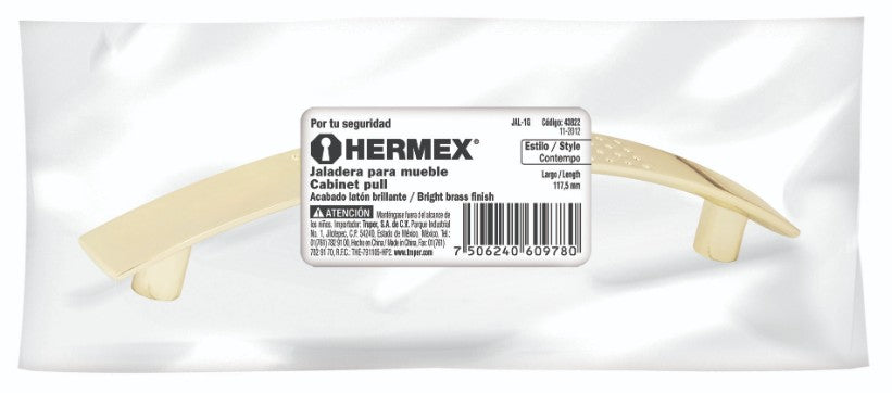 Hermex JAL-0122 Jaladera, latón brillante, estilo Contempo, 128 mm