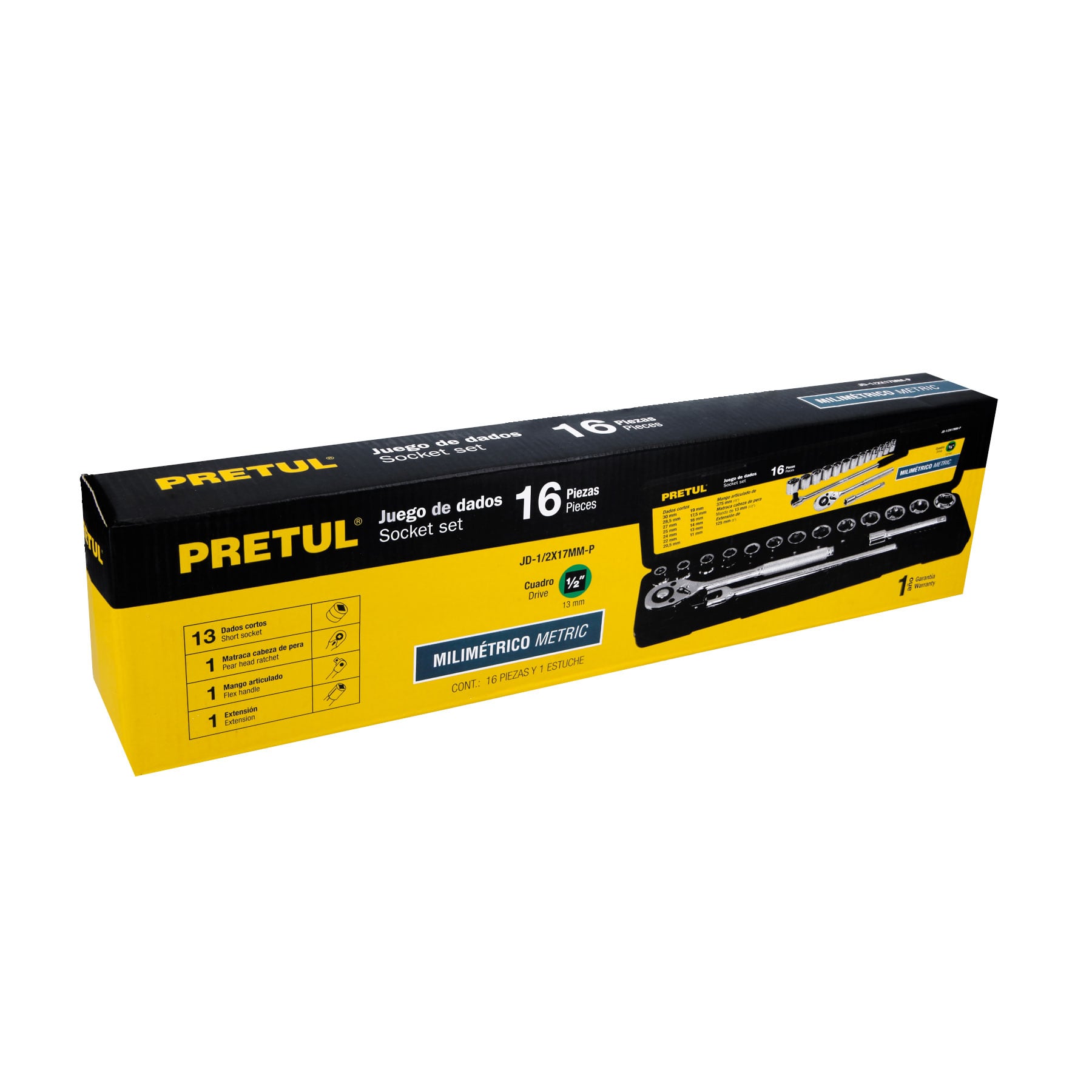 Juego de Herramientas para Mecánico 16 Pzas (Métrico) - Pretul JD-1/2X17MM-P
