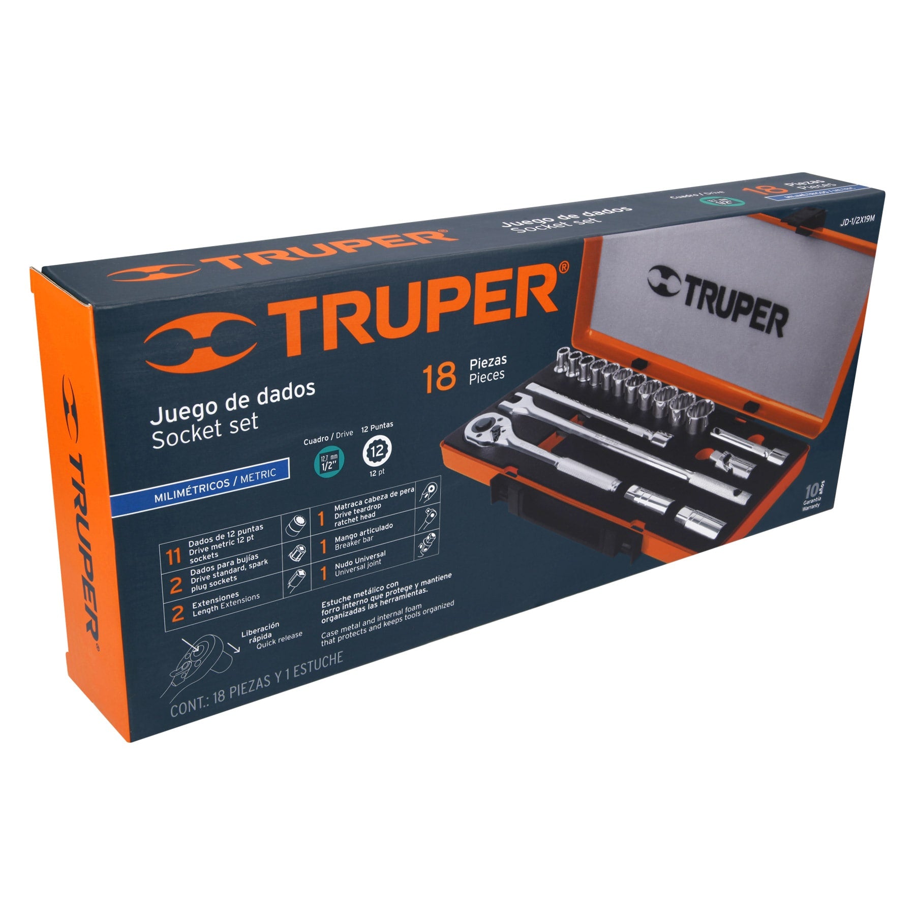Juego de Herramientas para Mecánico 18 Pzas (Métrico) - Truper JD-1/2X19M
