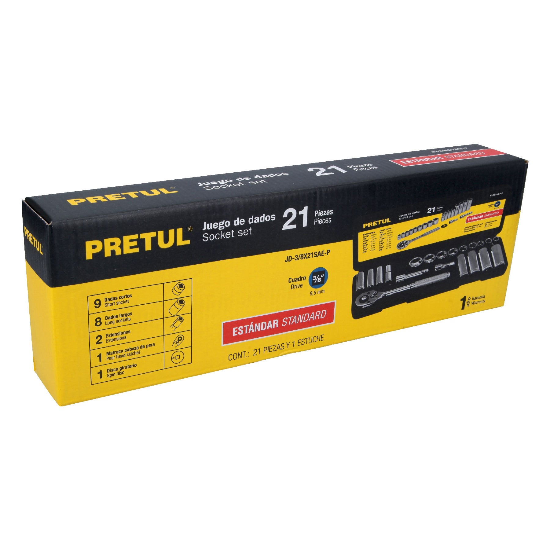 Pretul JD-3/8X21SAE-P Juego de herramientas para mecánico, std, 21 piezas, Pretul