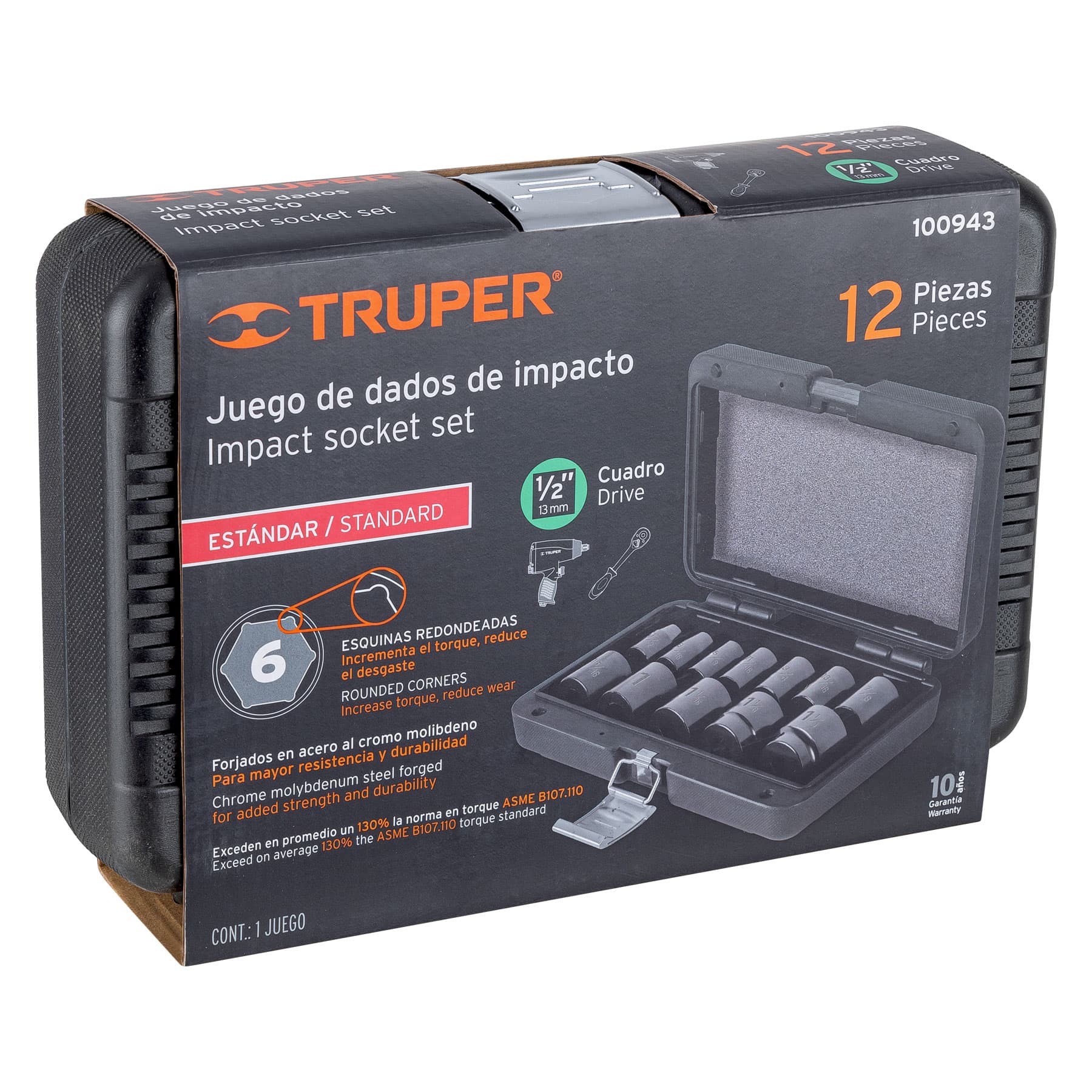 Juego de 12 Dados de Impacto 1/2" (Std) - Truper JDI-1/2X12H