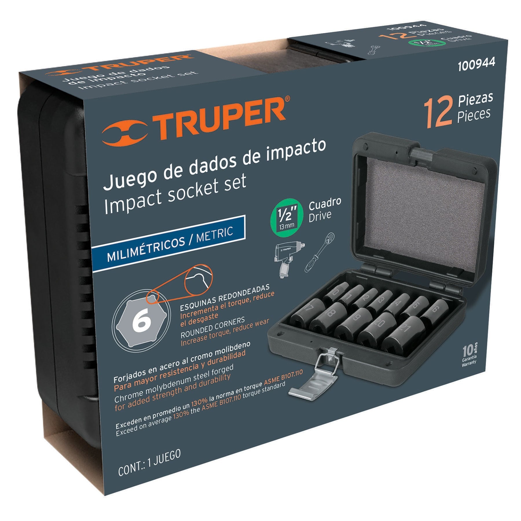 Juego de 12 Dados de Impacto 1/2" mm Truper JDI-1/2X12M