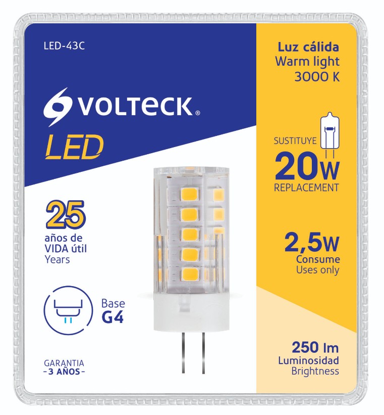 Volteck LED-43C Lámpara de LED, 3 W, base G4, foco cápsula, luz cálida