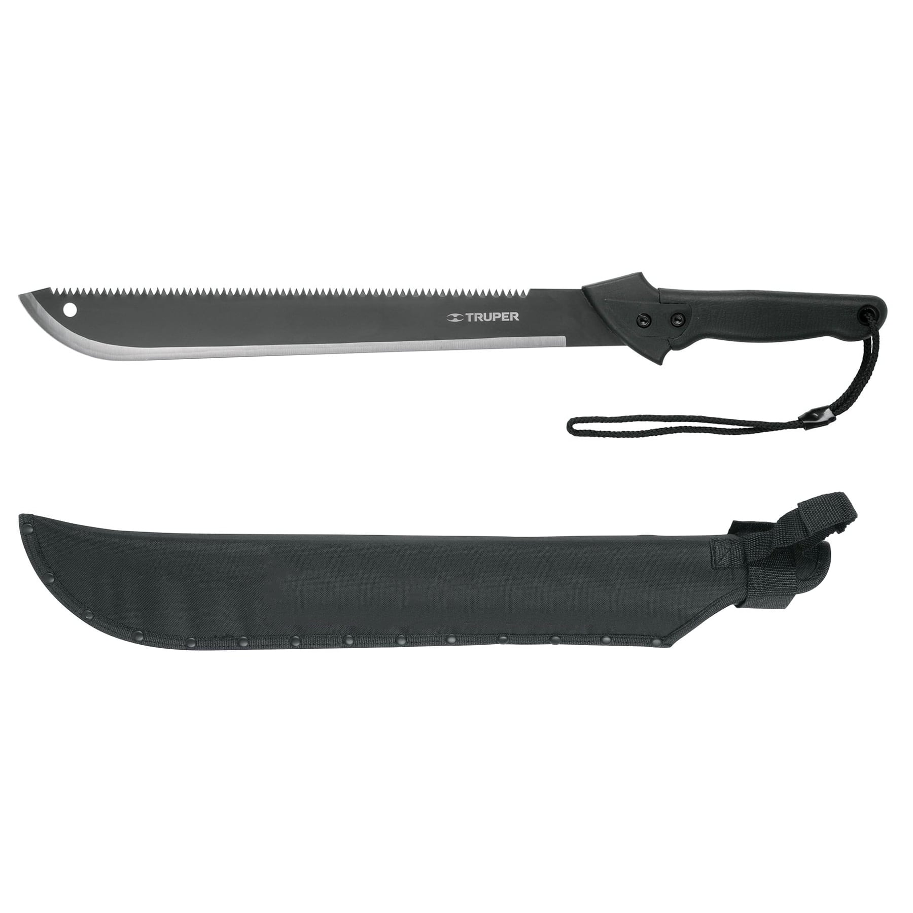 Truper MACH-18X Machete doble filo, 18' con mango inyectado y funda