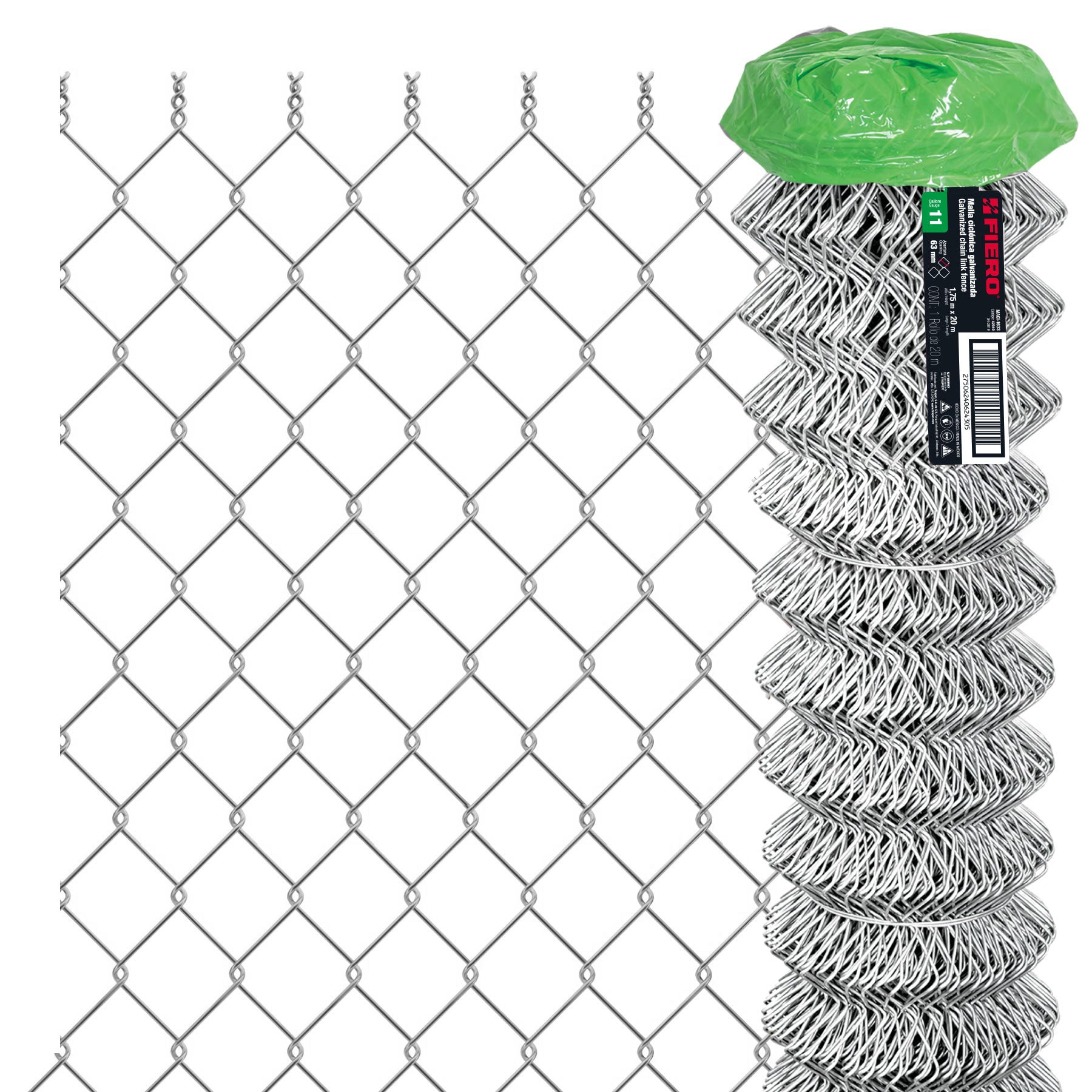 Fiero MACI-1633 Rollo 20m x 1.75 m malla ciclónica calibre 11 abertura 63 mm
