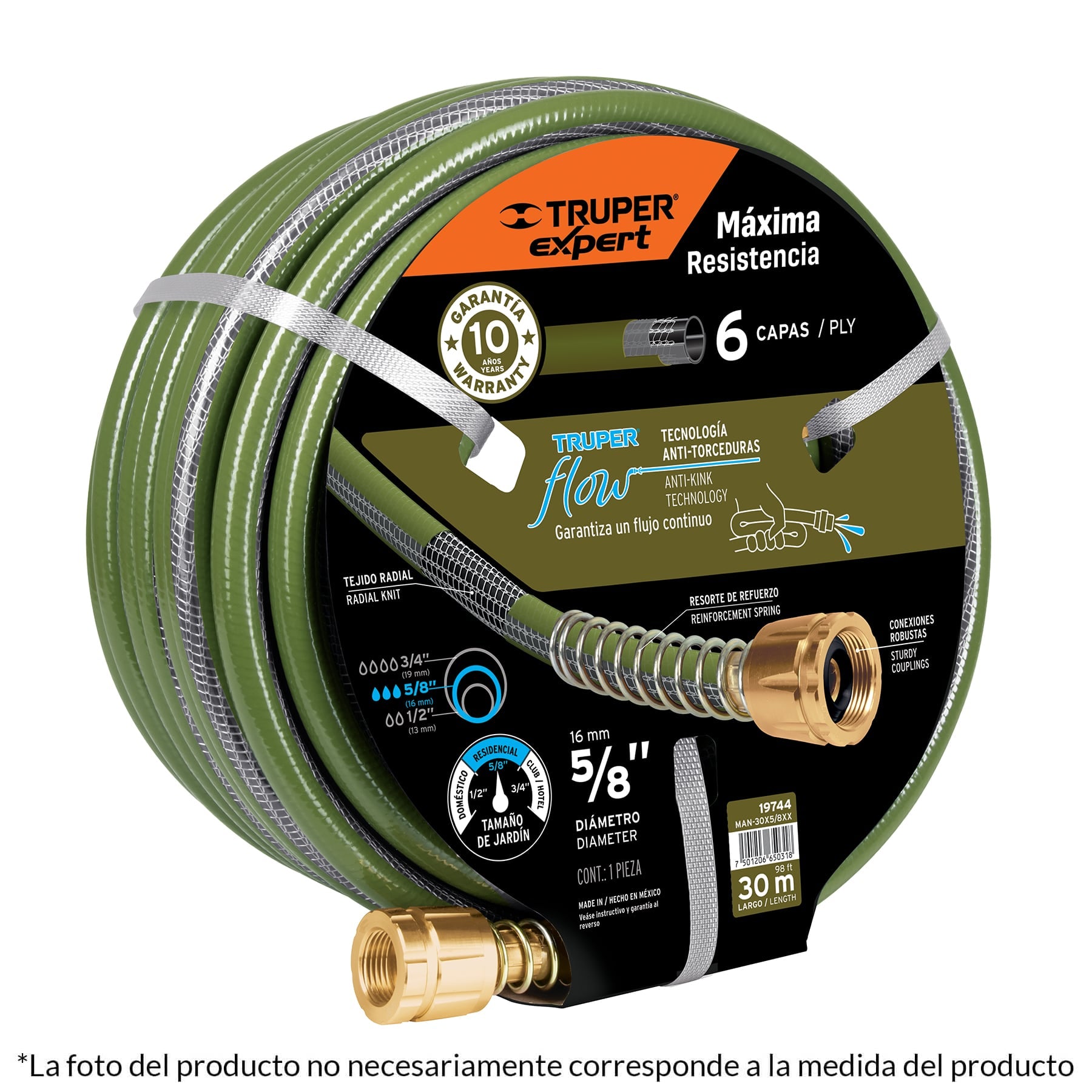 Manguera Anti-torceduras 3/4" (30 m) 6 Capas - Truper Expert MAN-30X3/4XX