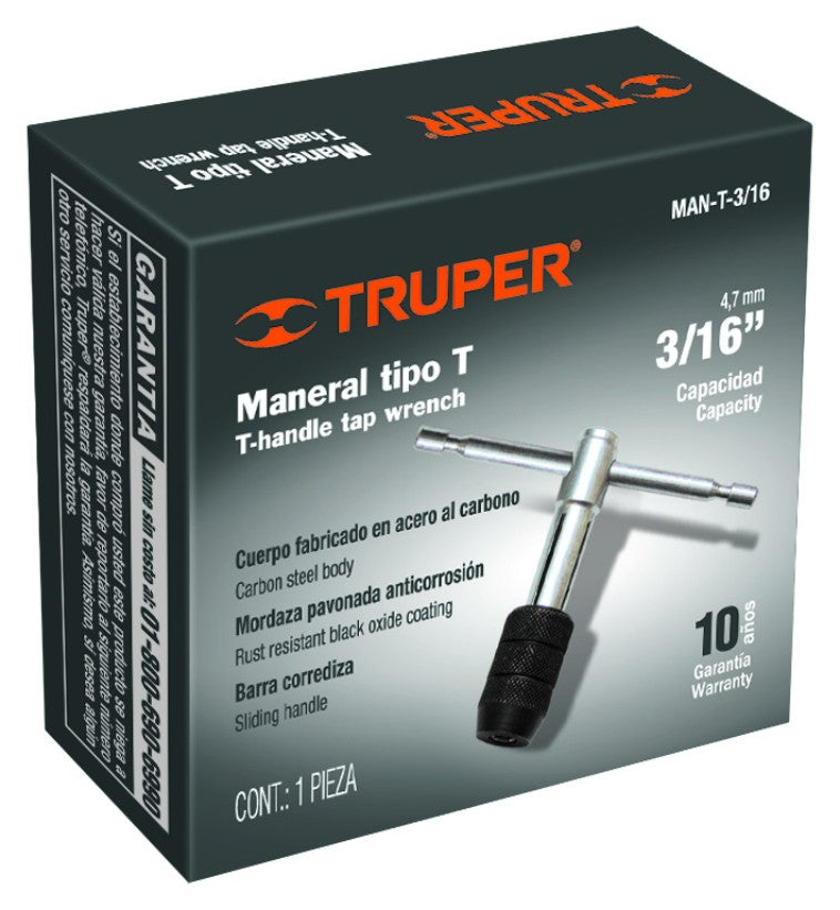 Truper MAN-T-3/16 Maneral en T para machuelo 3/16'