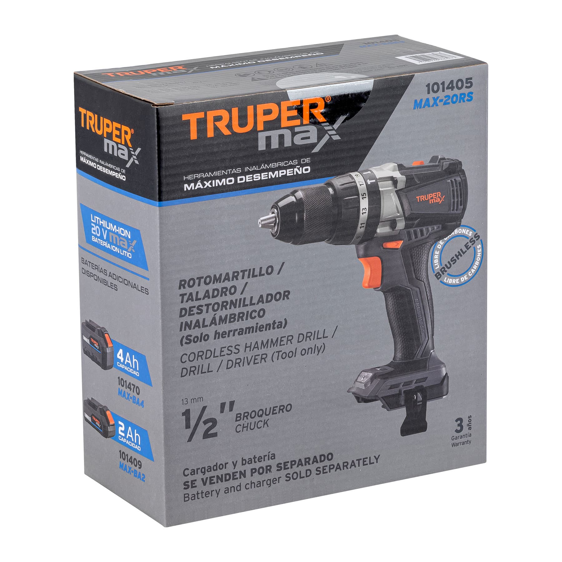 Rotomartillo Inalámbrico 1/2" 20V Brushless - Truper Expert MAX-20RS