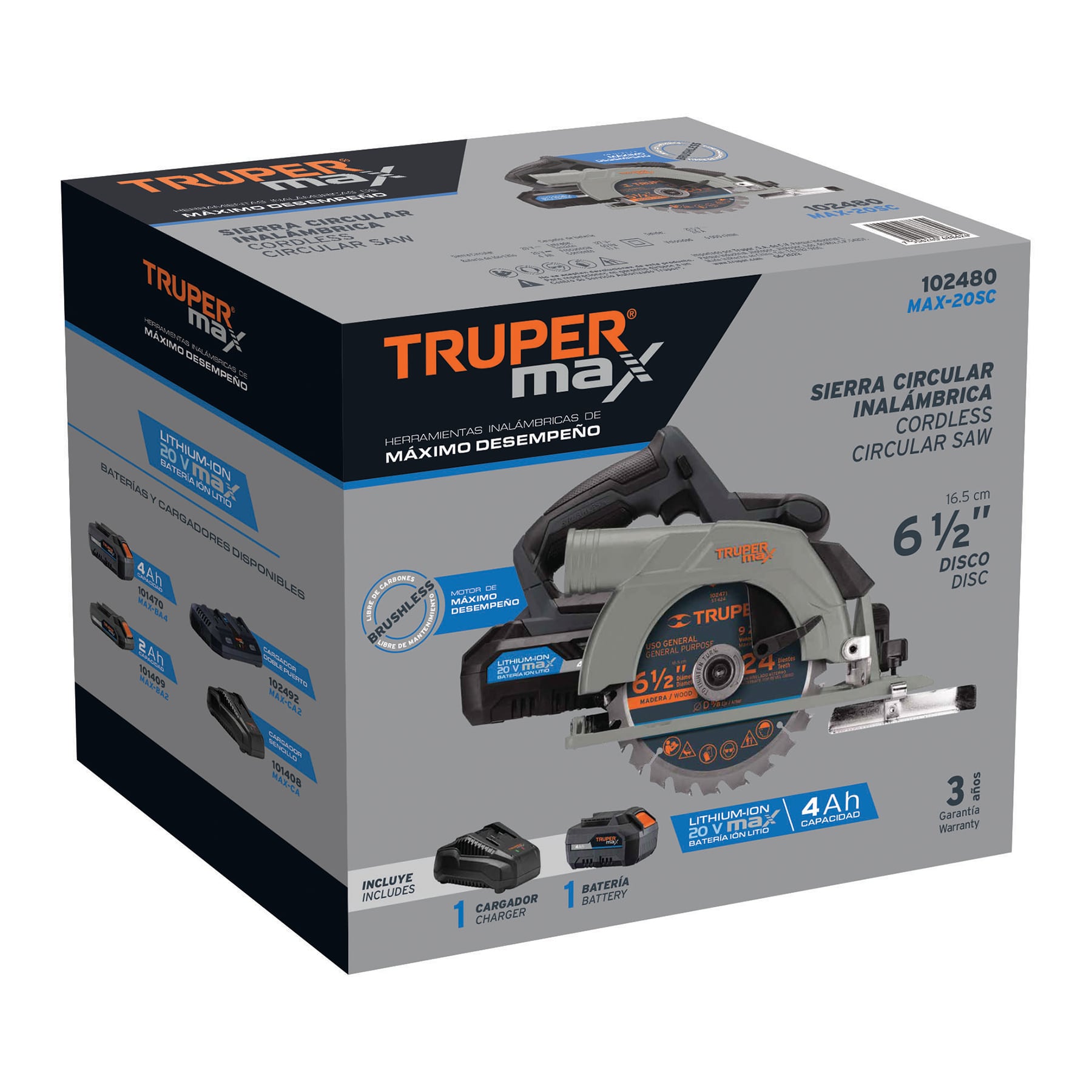 Sierra Circular Inalámbrica 6-1/2" 20V Brushless - Truper Expert MAX-20SC