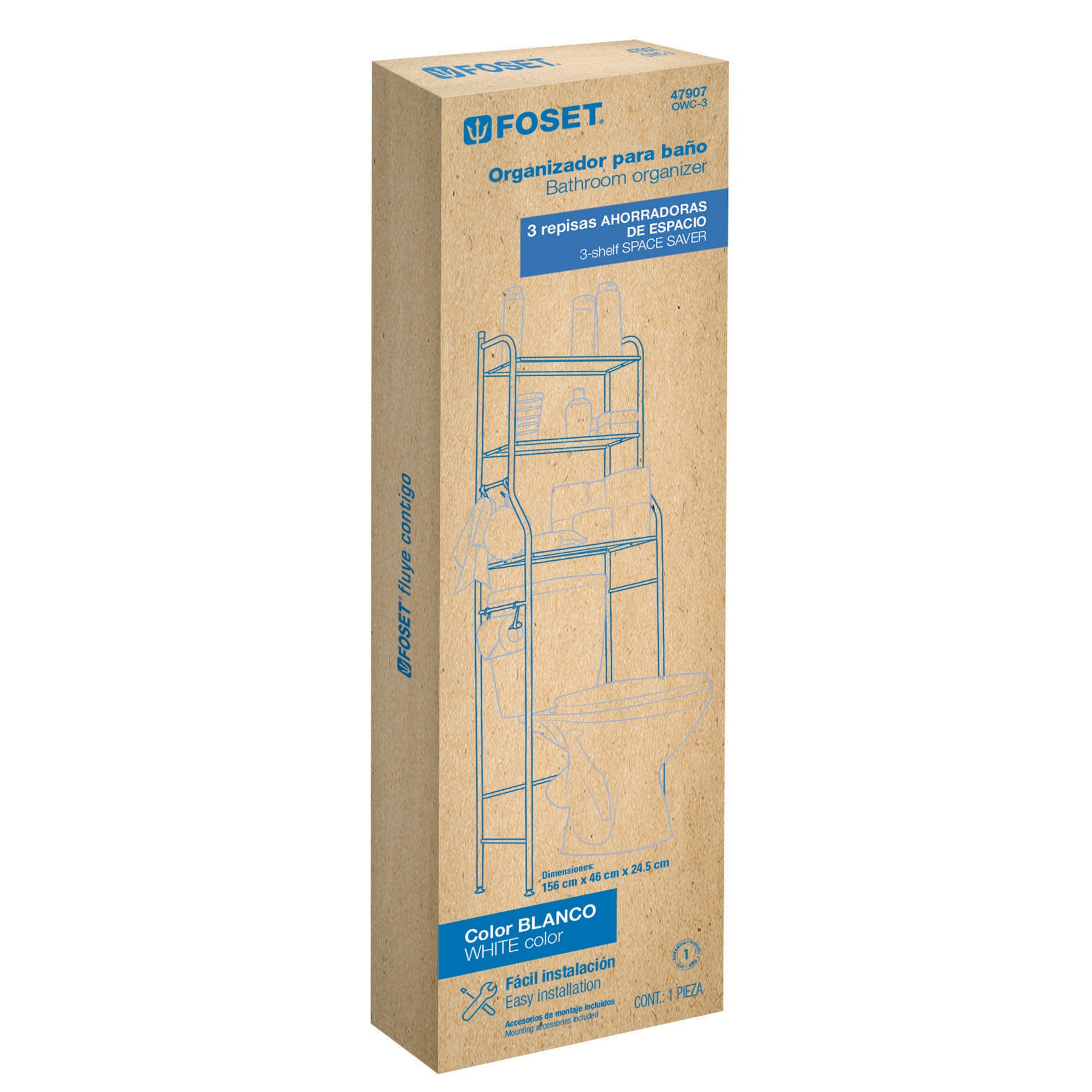 Foset OWC-3 Mueble organizador blanco para baño con 3 repisas, Basic