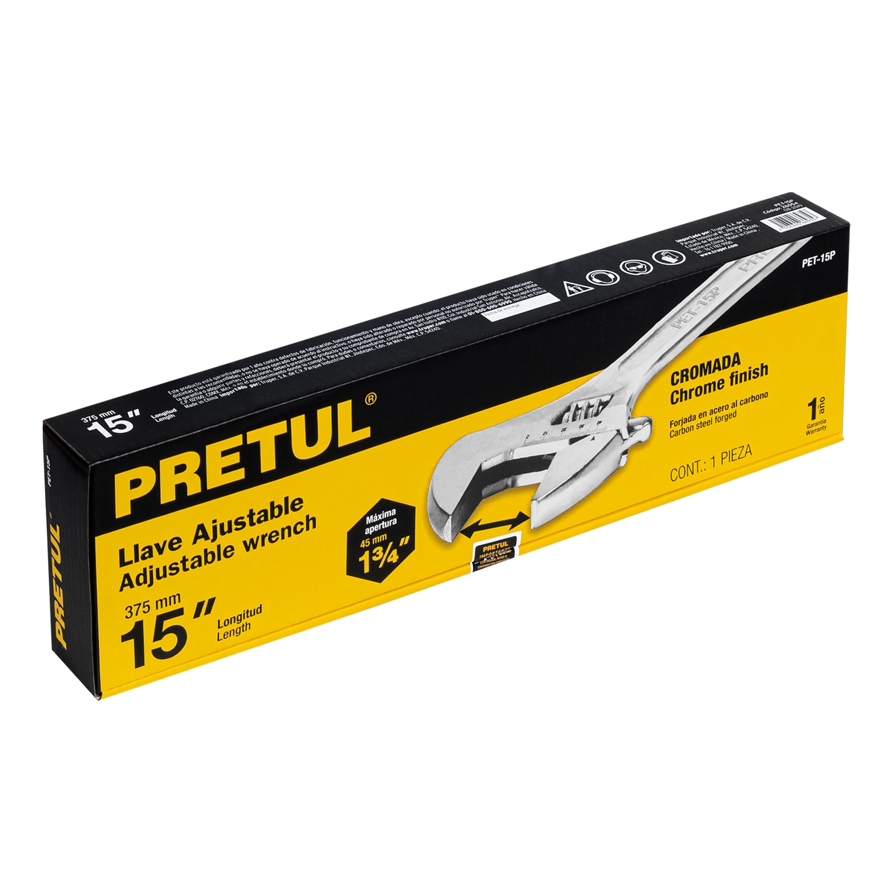 Pretul PET-15P Llave ajustable (perico), cromado 15' Pretul