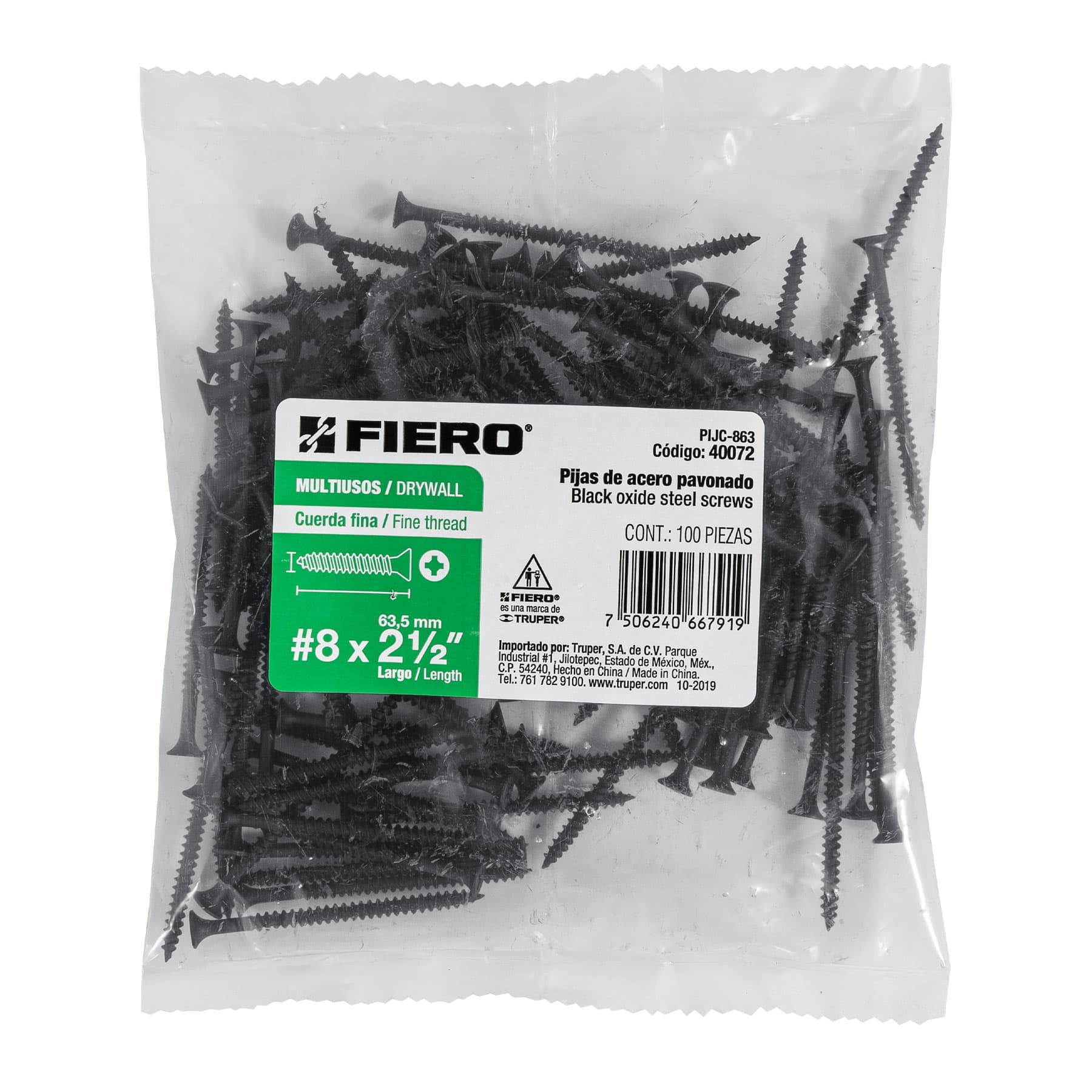 Fiero PIJC-863 Bolsa con 100 pijas #8 x 2-1/2" multiusos cuerda cerrada