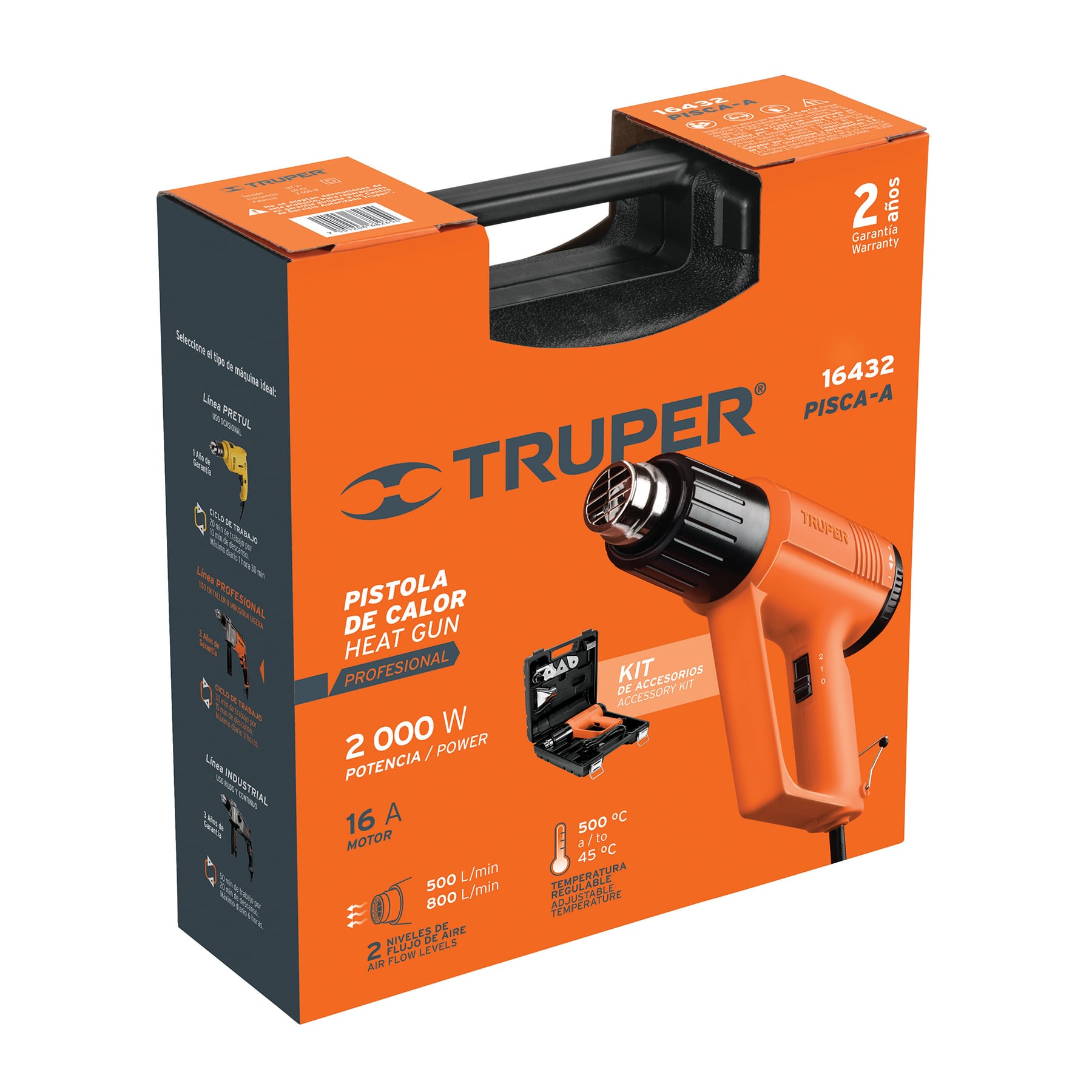 Truper PISCA-A Pistola de calor 2000 W con 9 accesorios, profesional