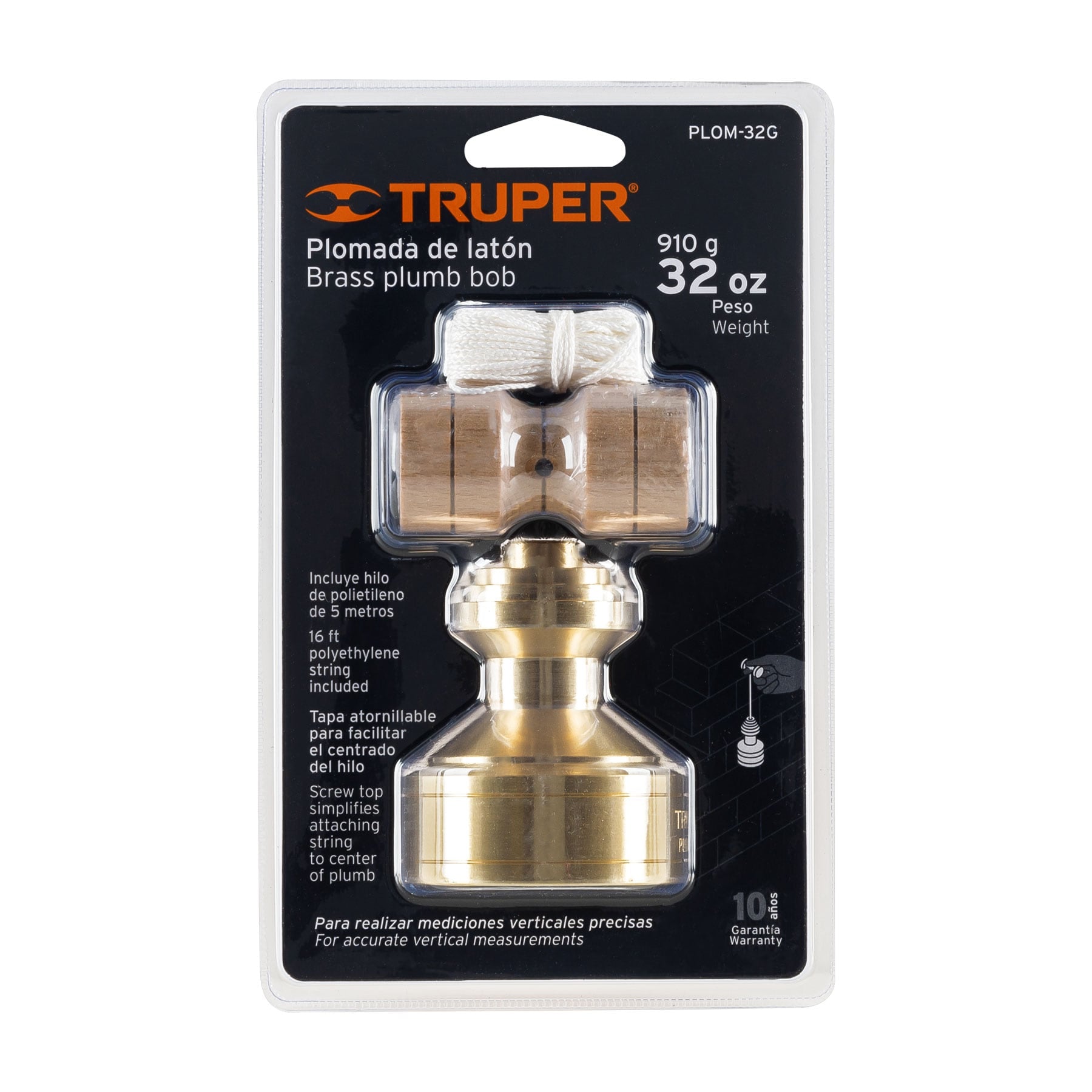 Truper PLOM-32G Plomada de latón 32 oz tipo Guatemala