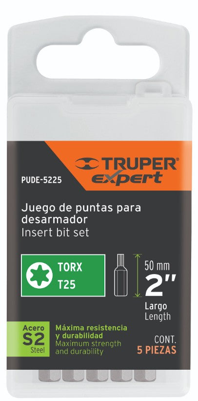 Expert PUDE-5225 Puntas Torx T25, 2', estuche con 5 piezas, Truper Expert